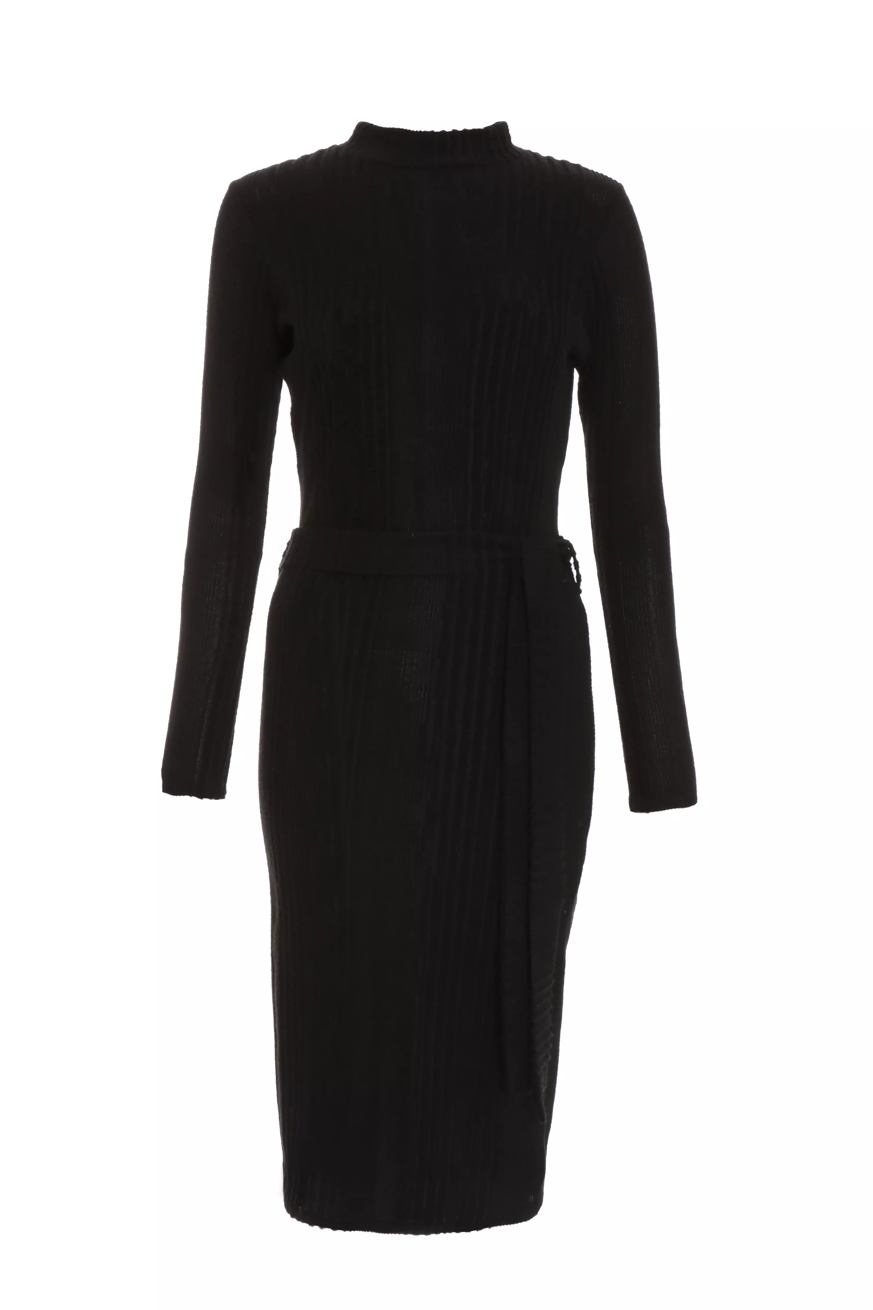Black Knitted Long Sleeve Midi Dress