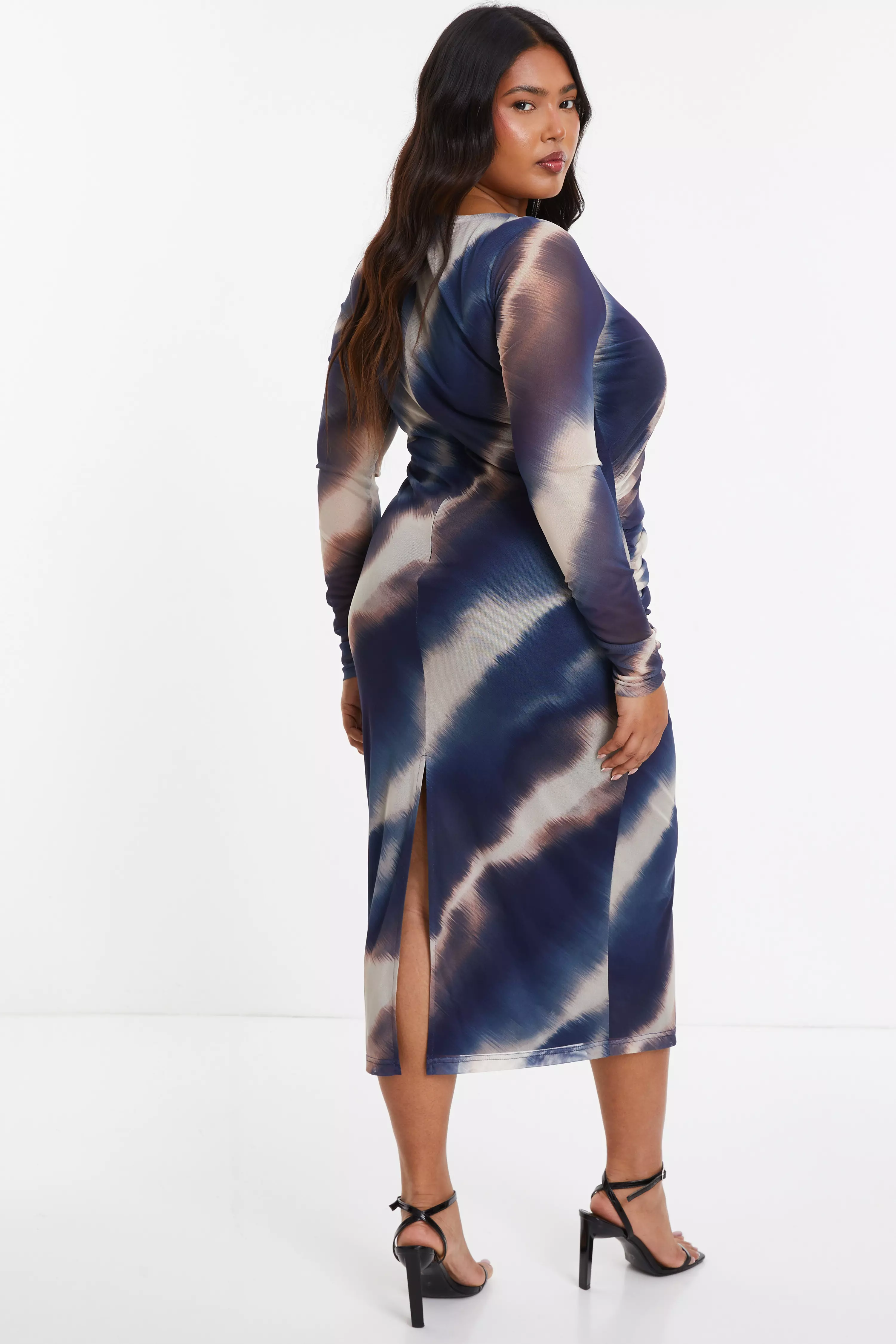 Curve Navy Mesh Marble Midaxi Dress