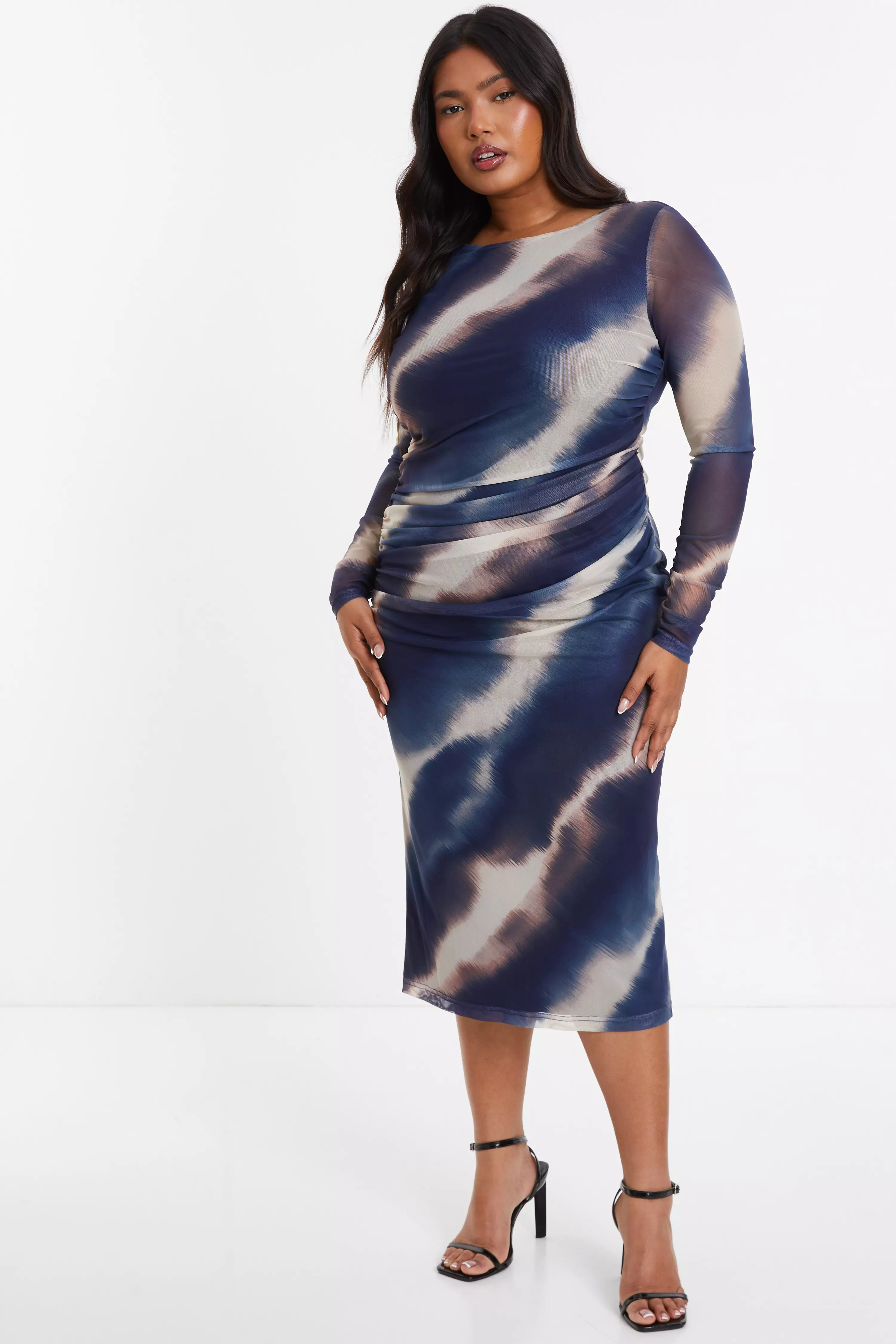 Curve Navy Mesh Marble Midaxi Dress