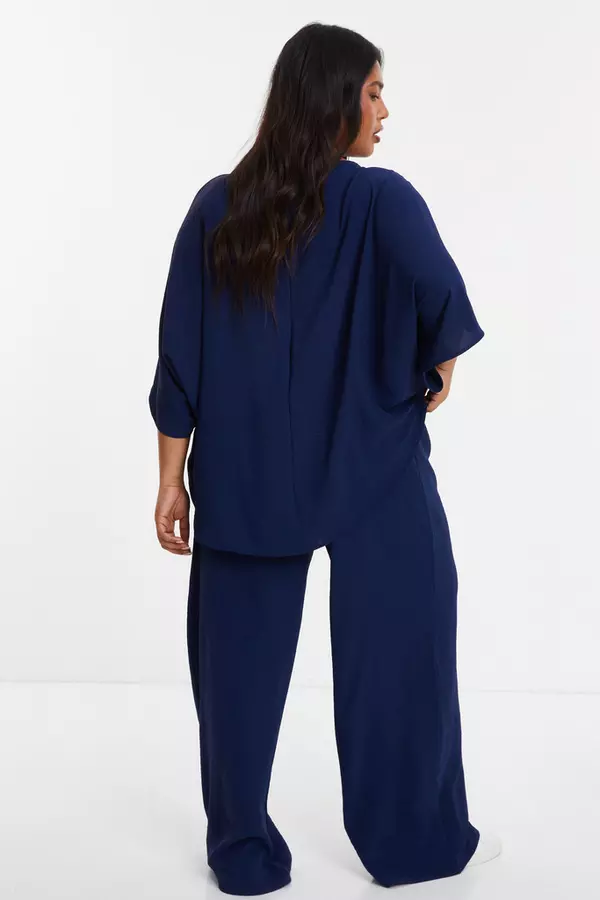 Curve Navy Textured Notched Top
