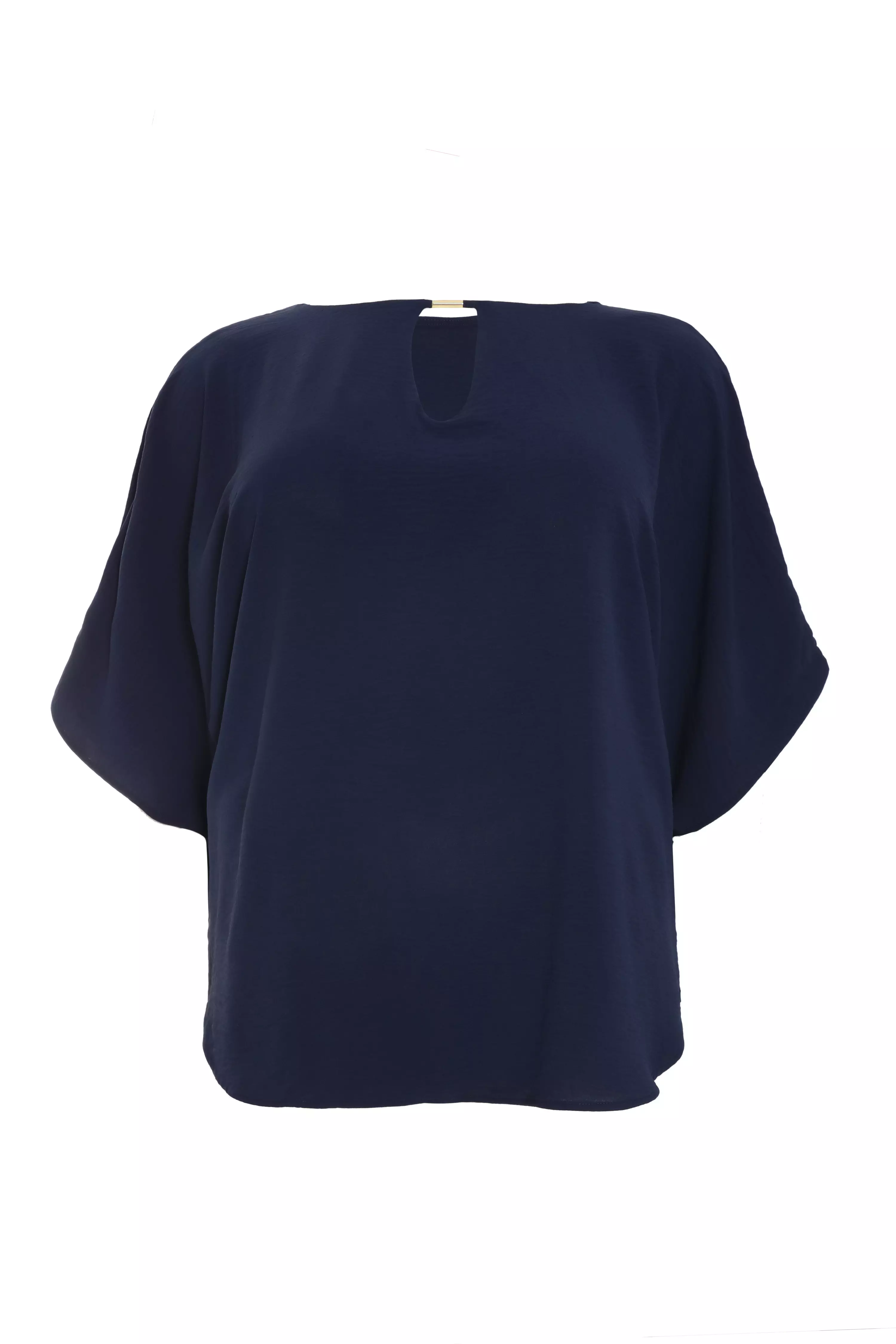 Curve Navy Textured Notched Top