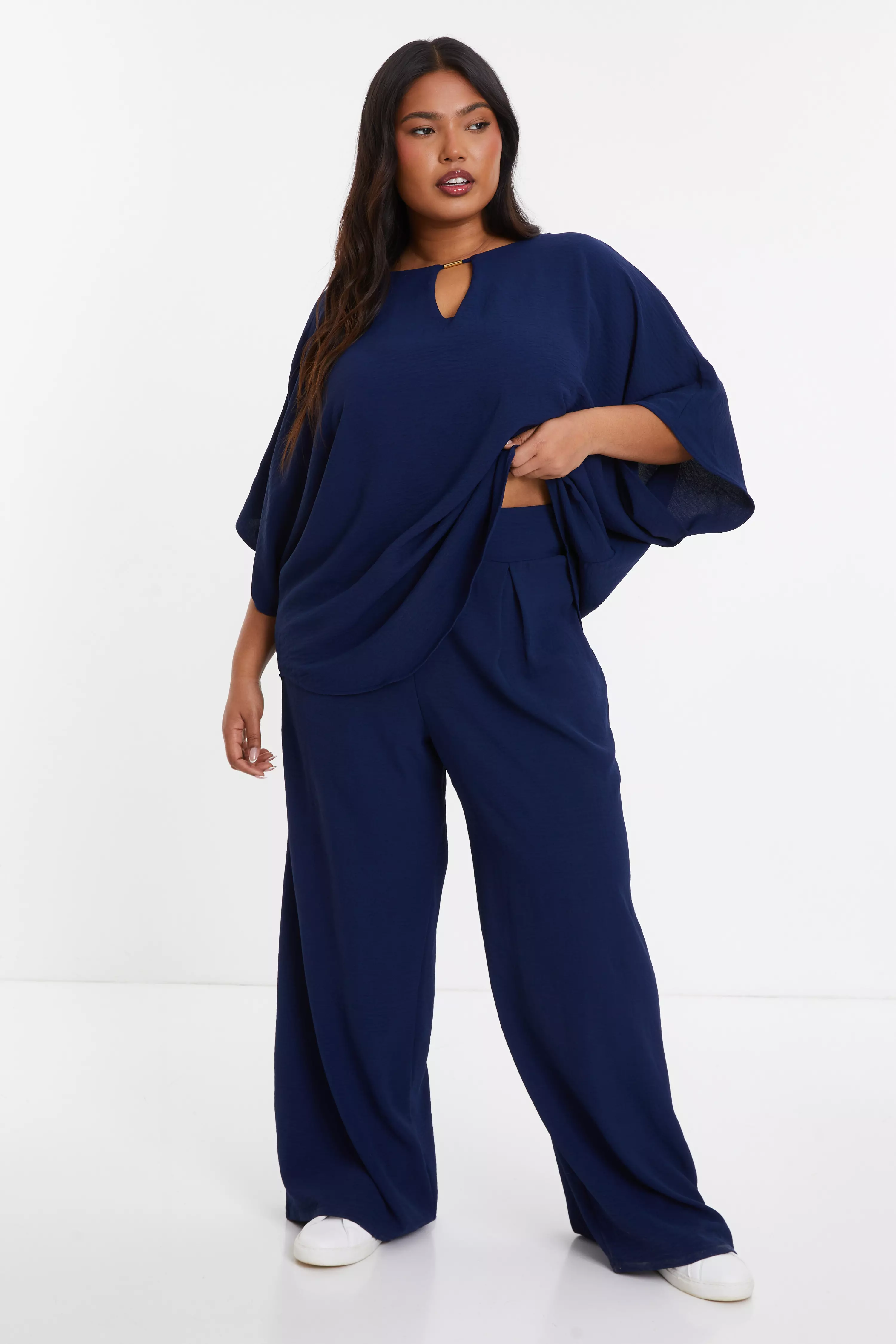 Curve Navy Wide Leg Trousers<!-- --> - <!-- -->QUIZ Clothing