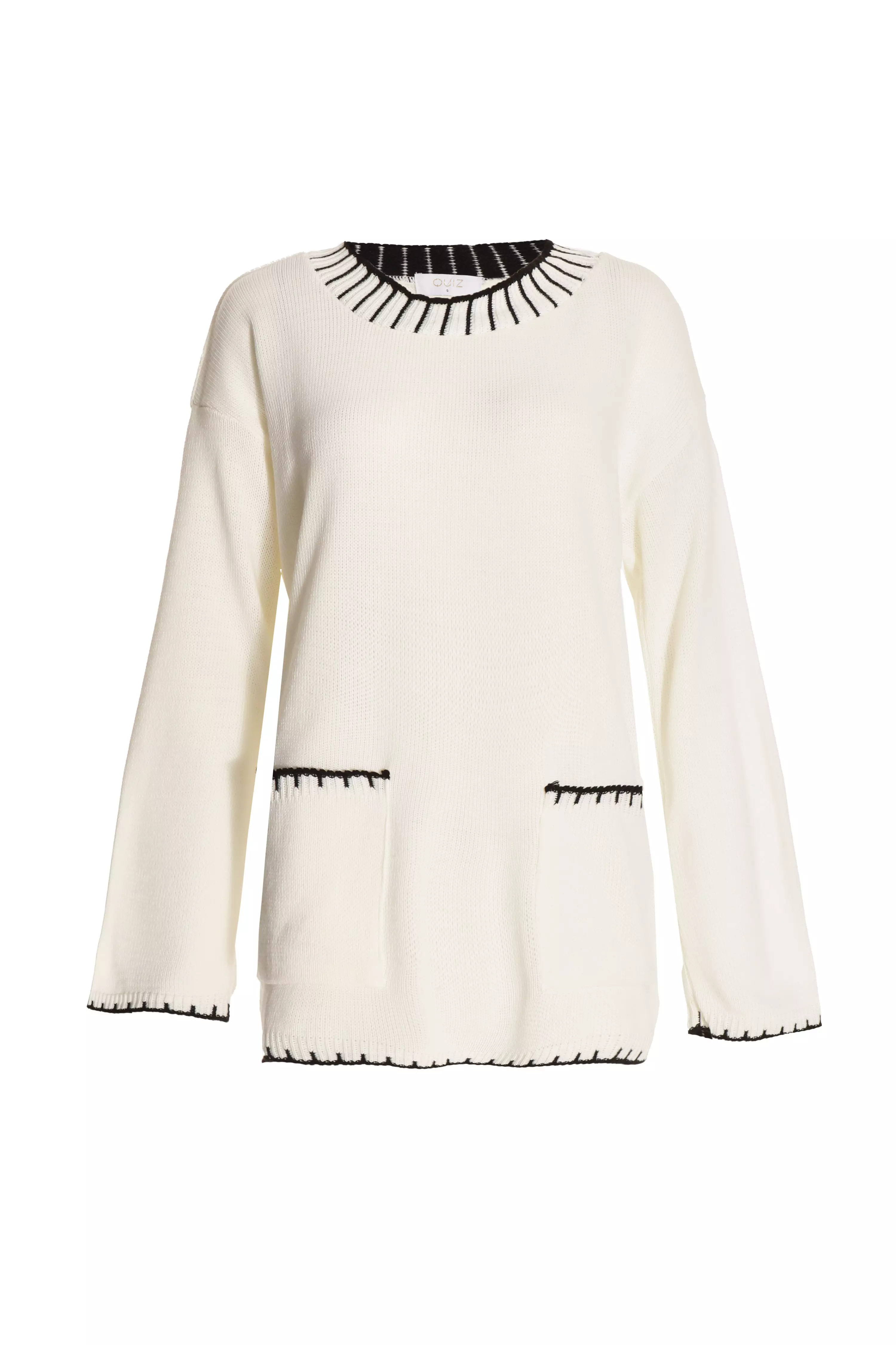 Cream Knit Contrast Stich Jumper