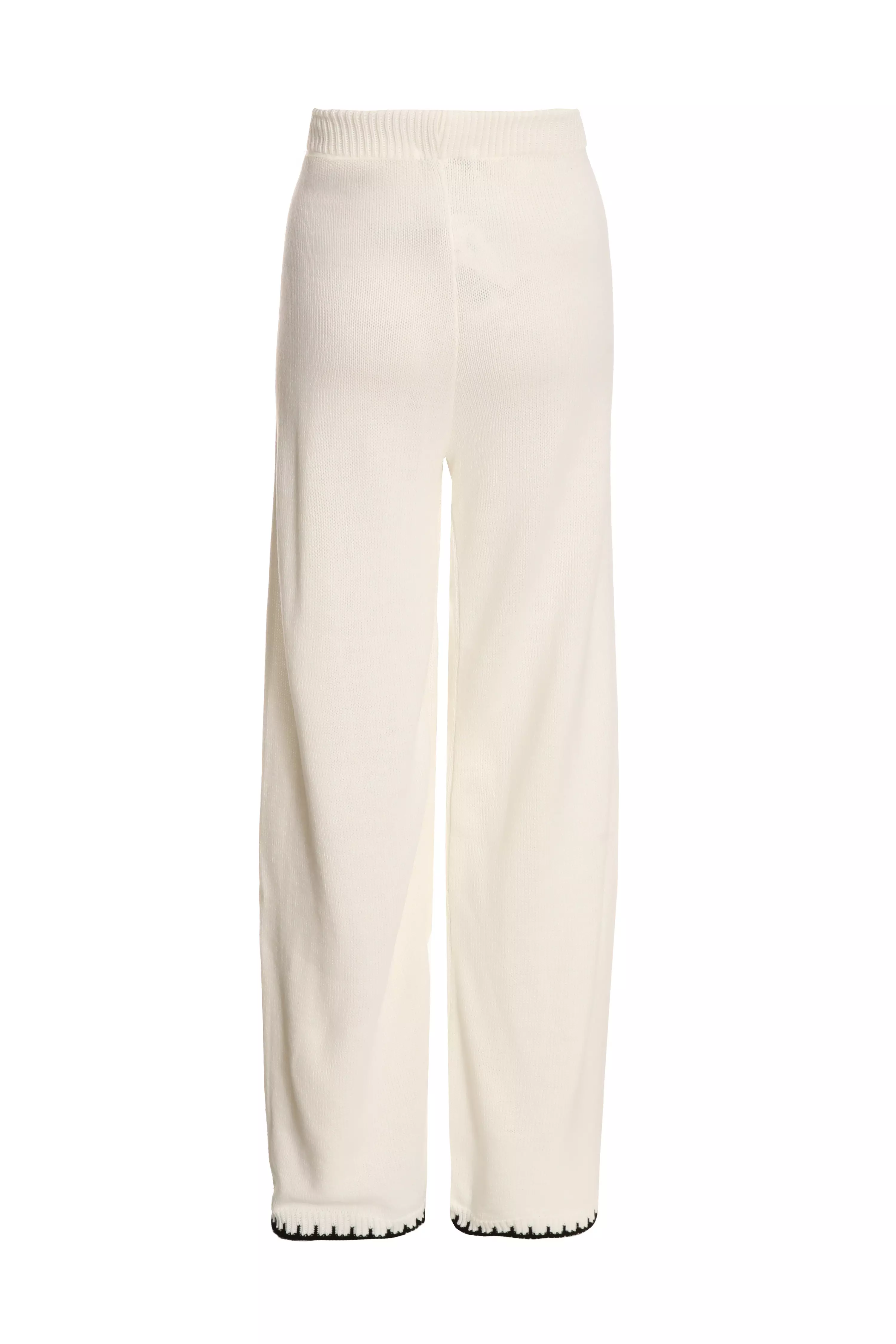 Cream Knit Contrast Stich Trousers