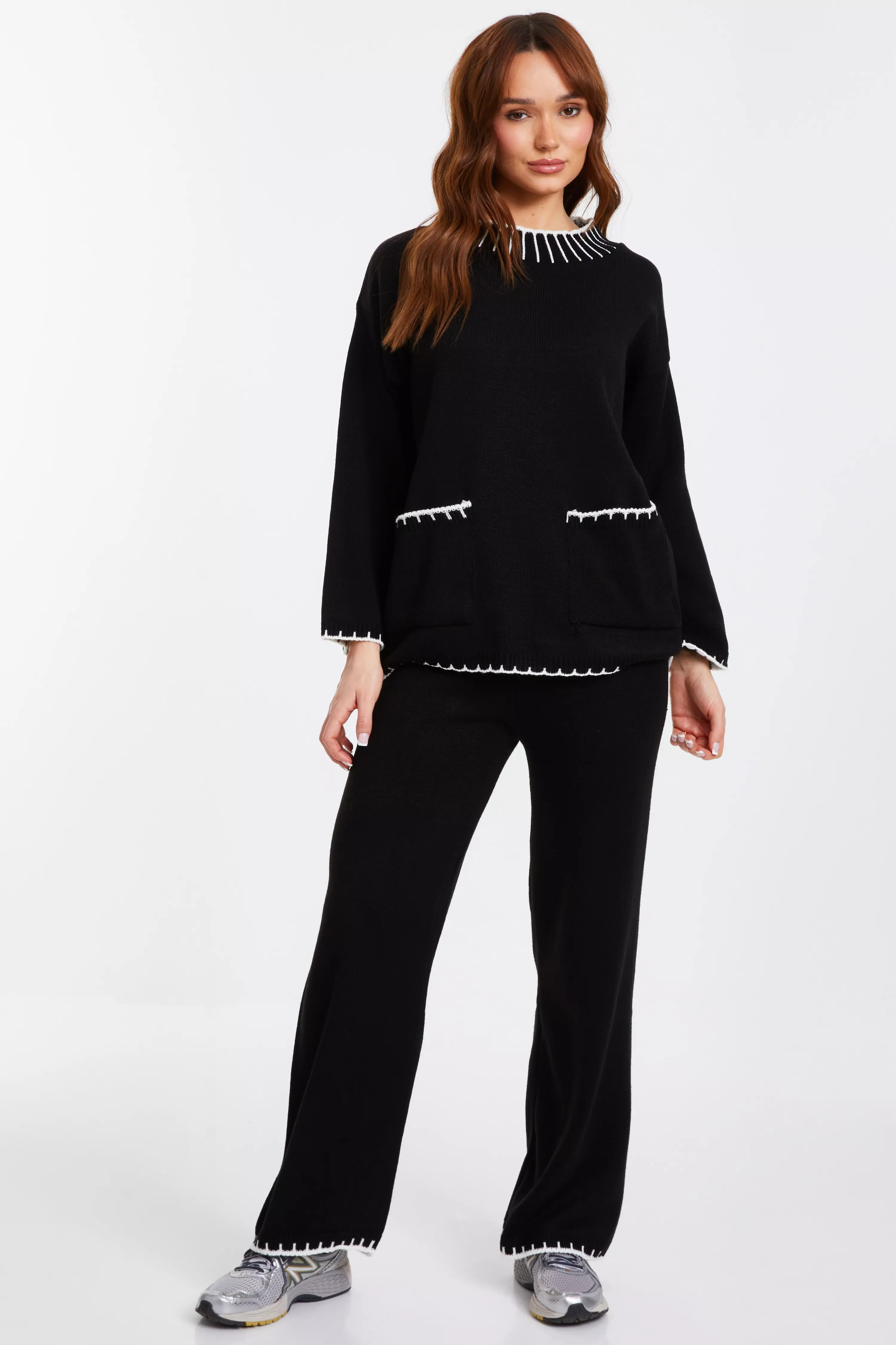 Black Knit Contrast Stich Jumper