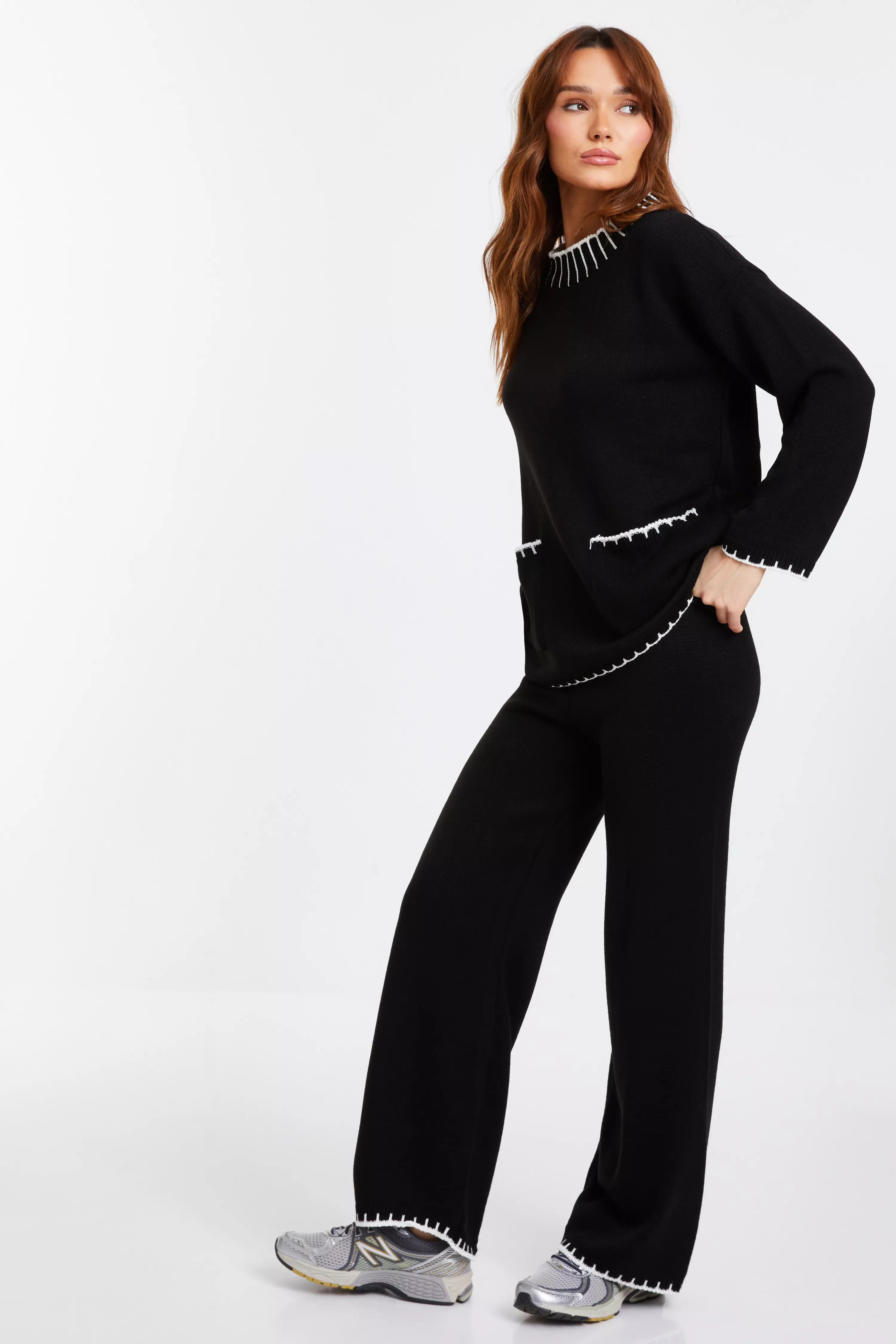 Black Knit Contrast Stich Jumper