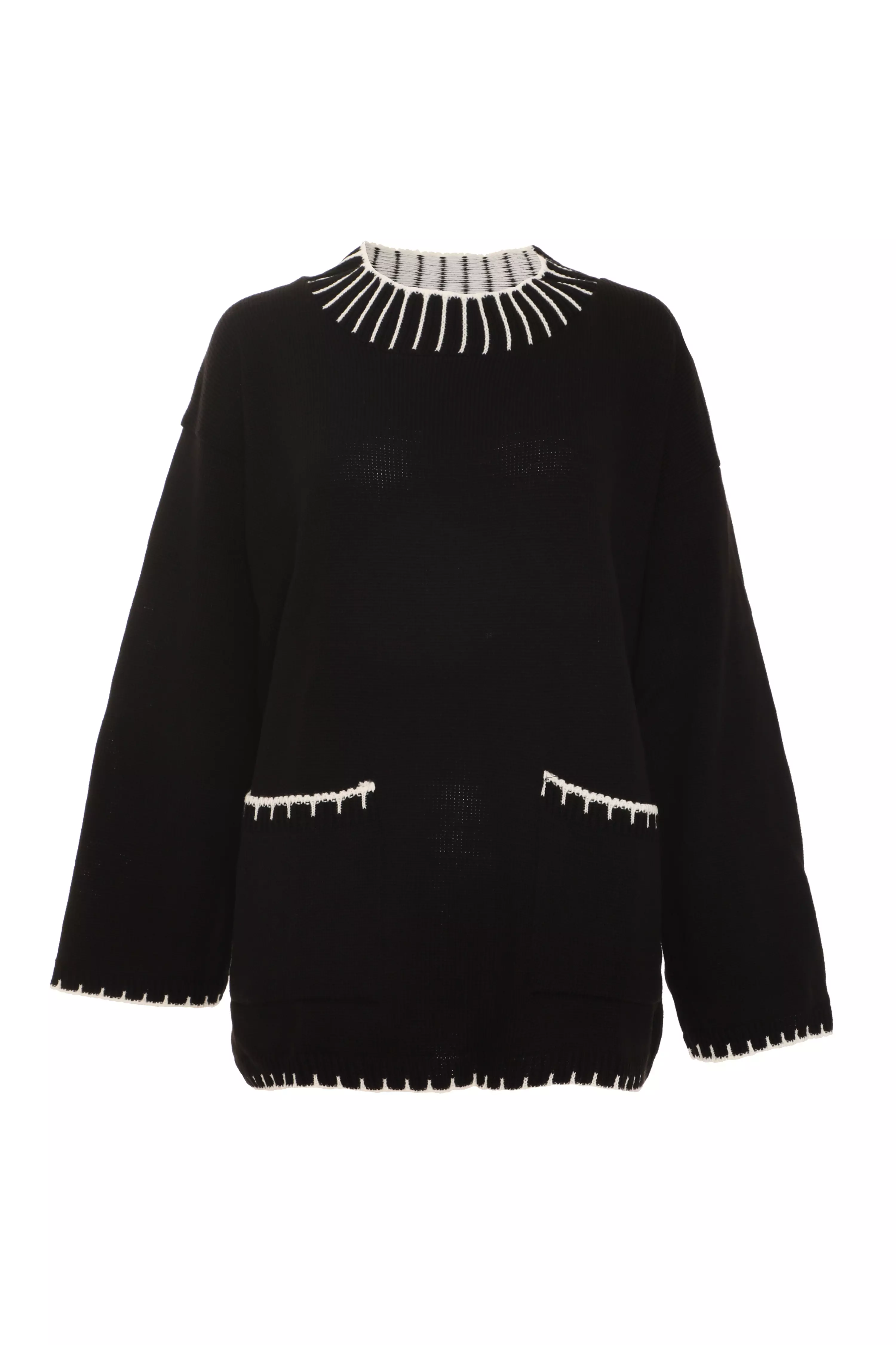 Black Knit Contrast Stich Jumper