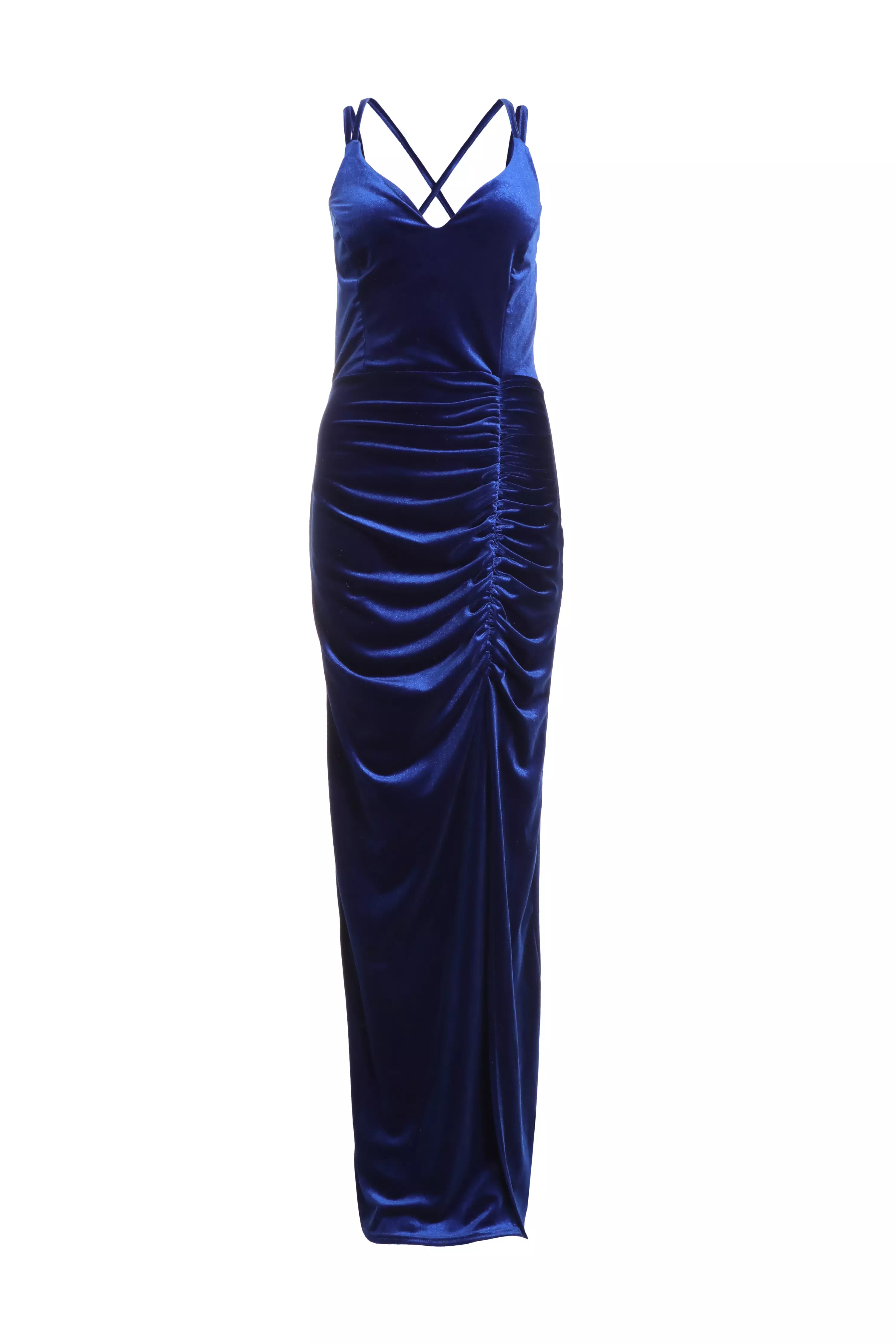 Royal Blue Velvet Ruched Maxi Dress<!-- --> - <!-- -->QUIZ Clothing