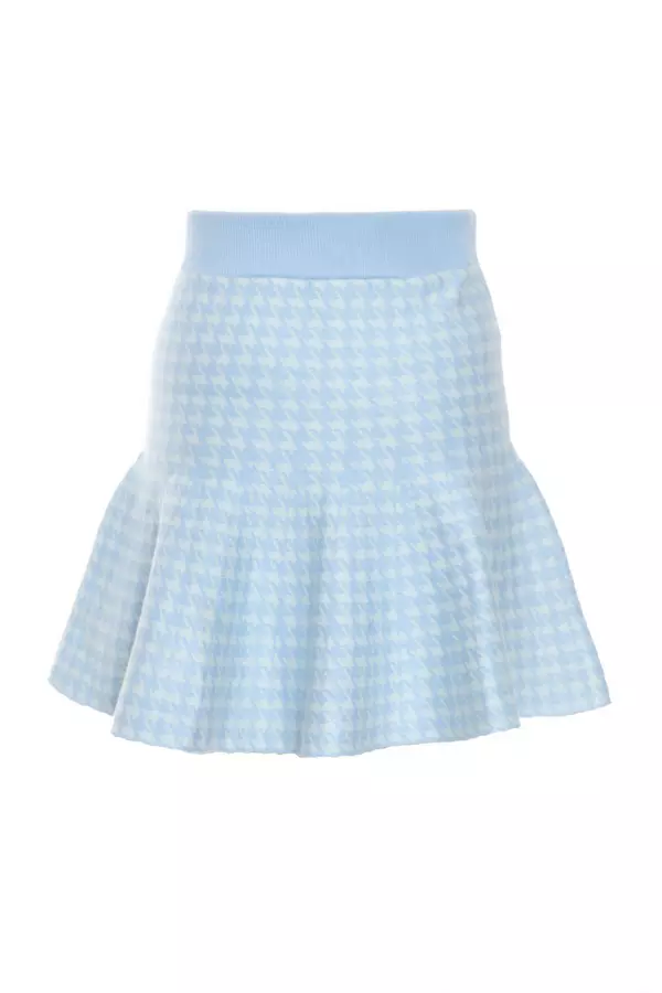 Blue Knitted Dog Tooth Skirt