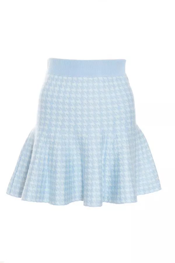 Blue Knitted Dog Tooth Skirt