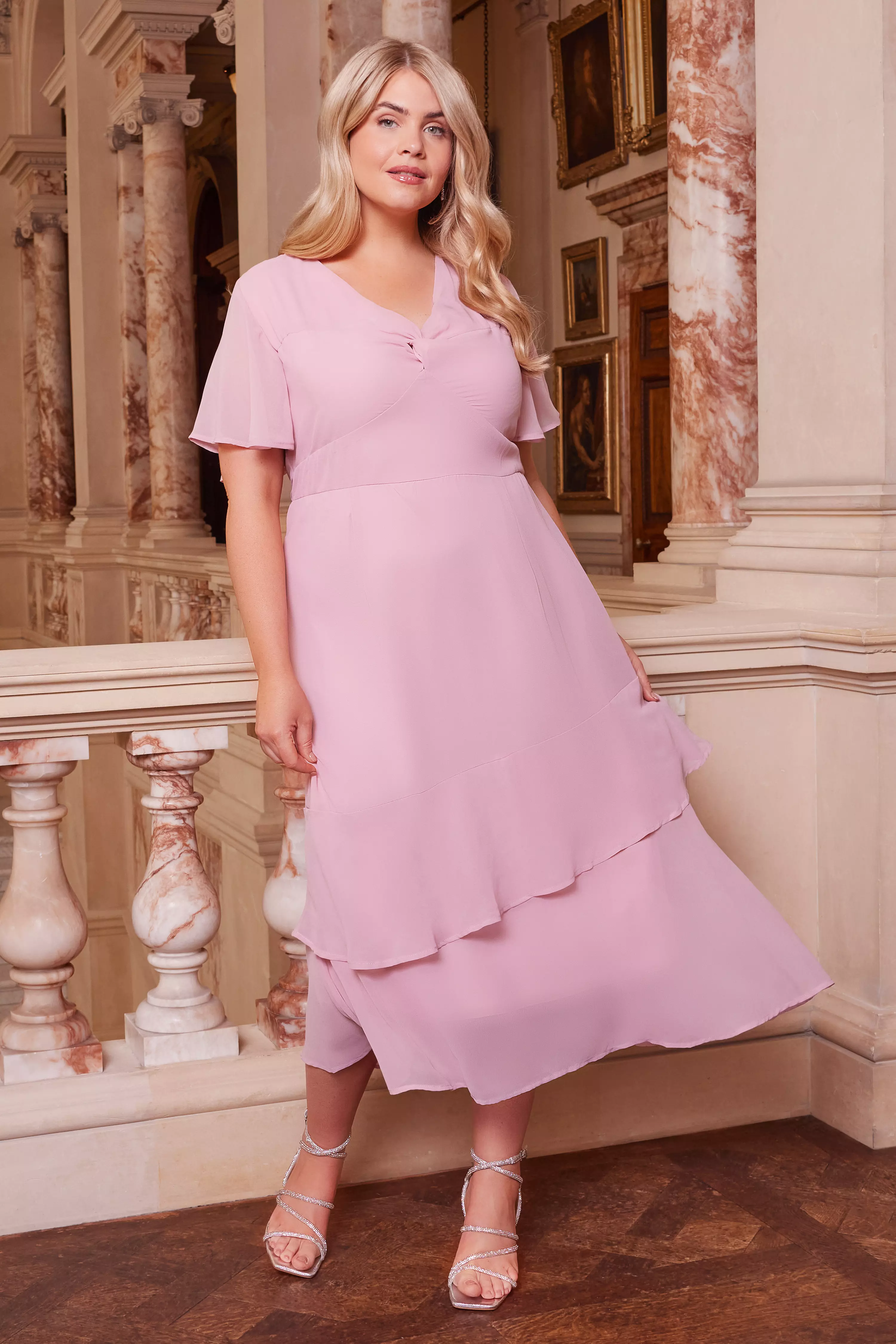 Curve Pink Chiffon Midaxi Dress