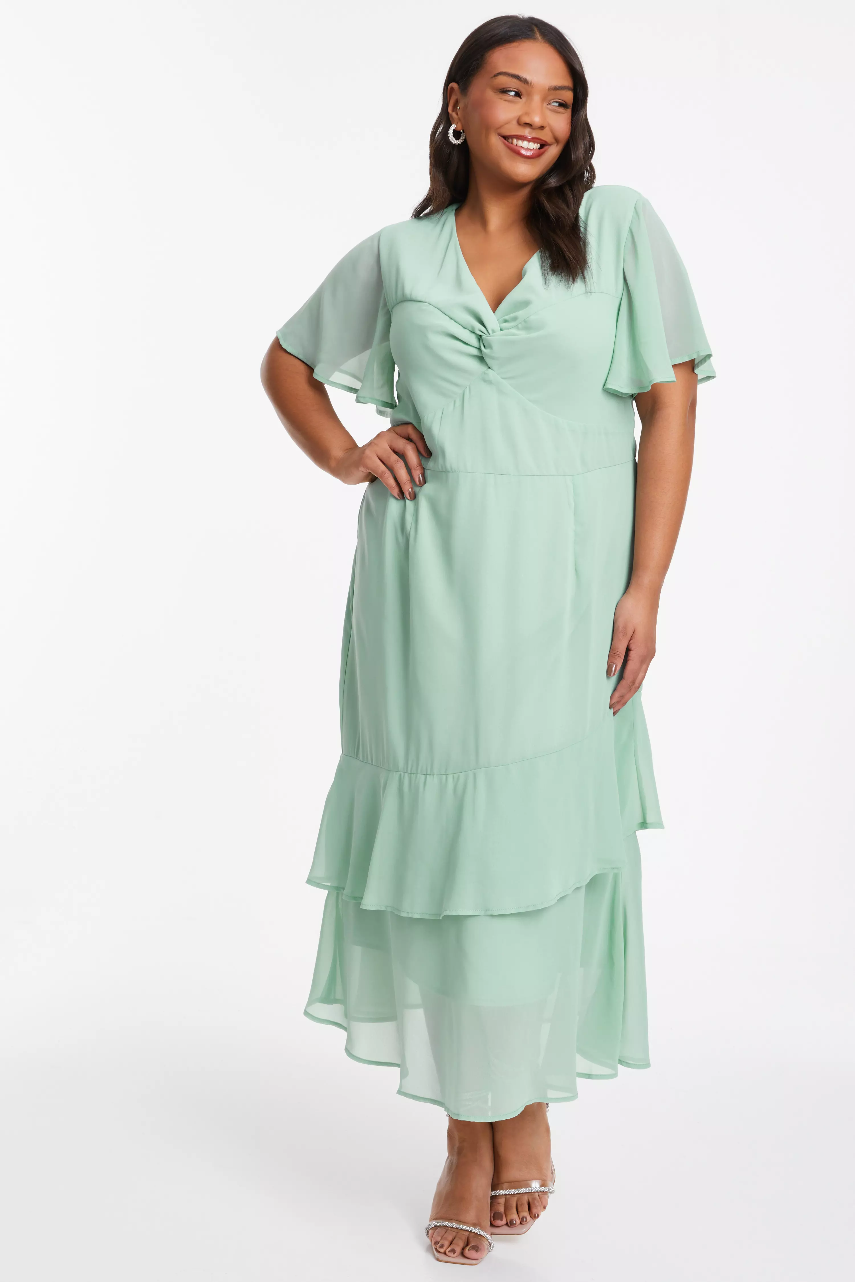 Curve Sage Chiffon Midaxi Dress