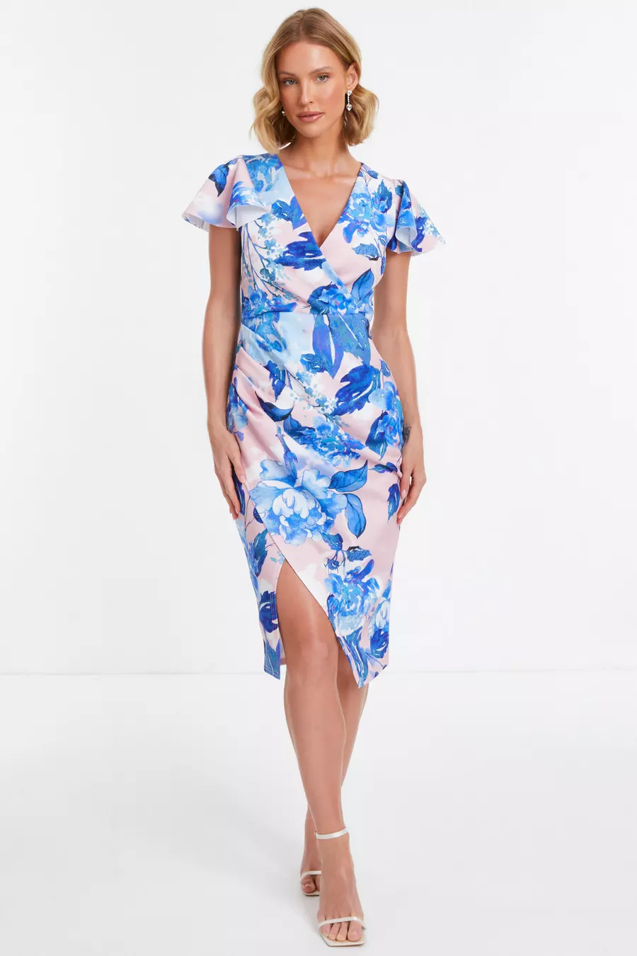 Blue Floral Wrap Midi Dress QUIZ Clothing