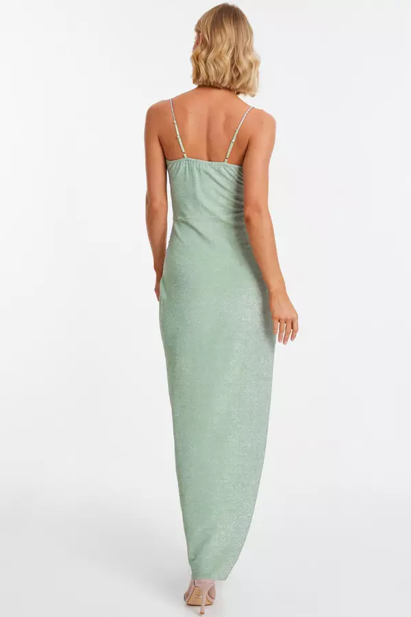 Sage Green Shimmer Wrap Maxi Dress