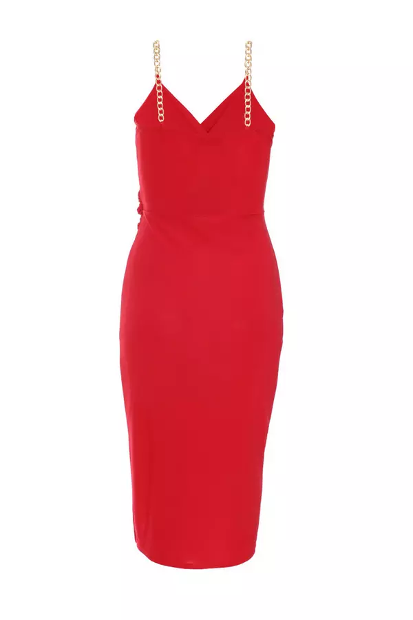 Petite Red Knot Ruched Wrap Midi Dress