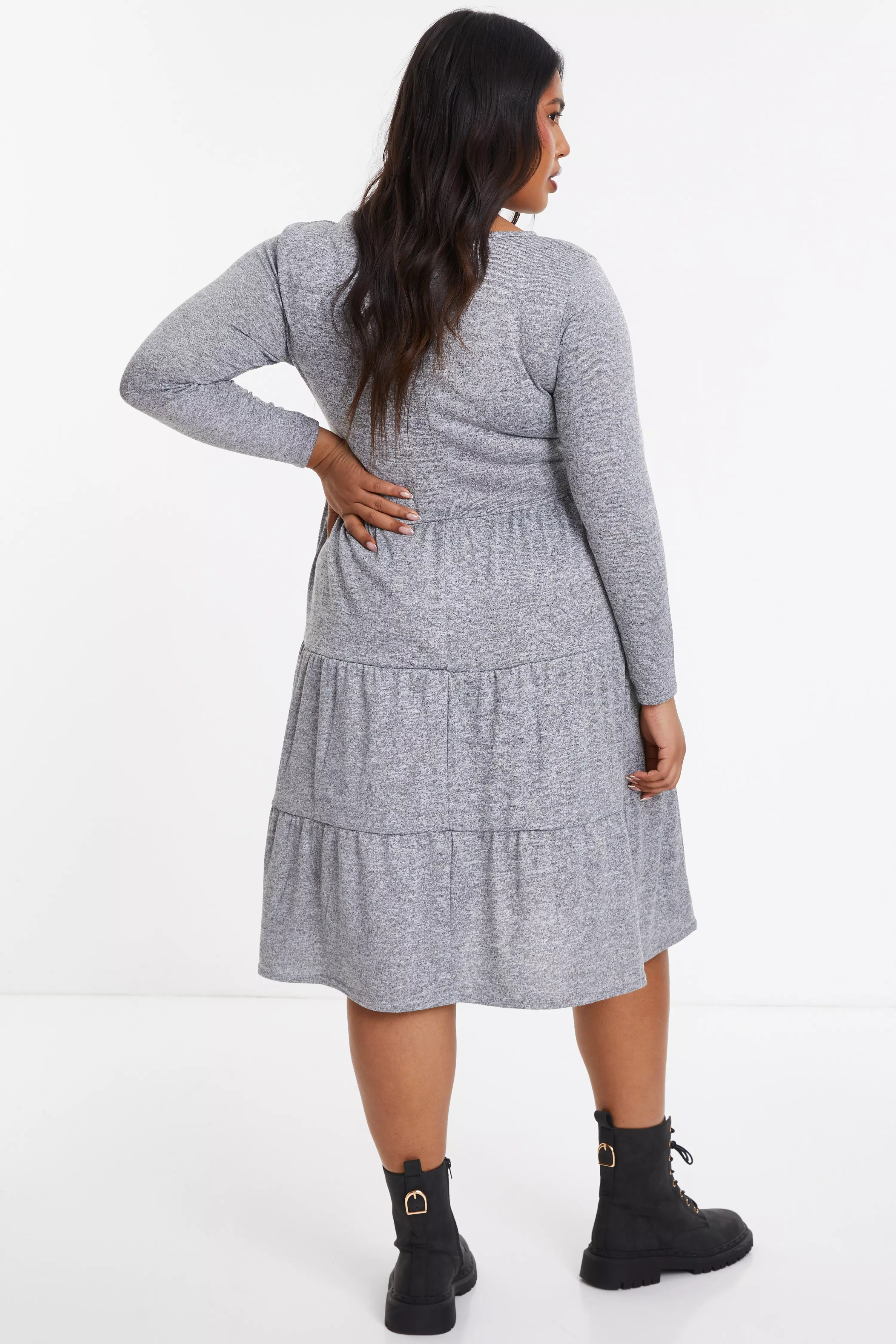 Curve Grey Tired Midi Dress