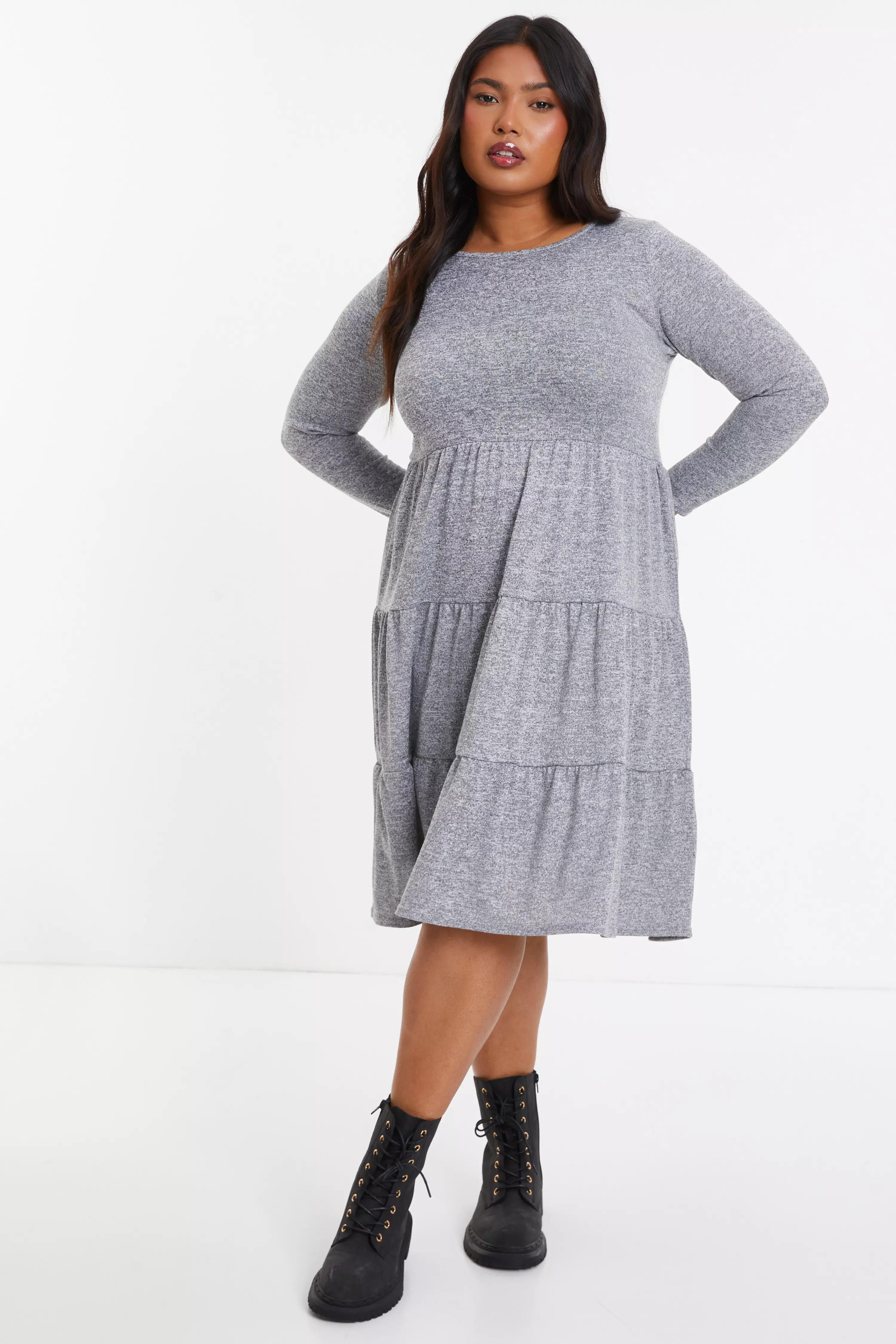 Curve Grey Tired Midi Dress