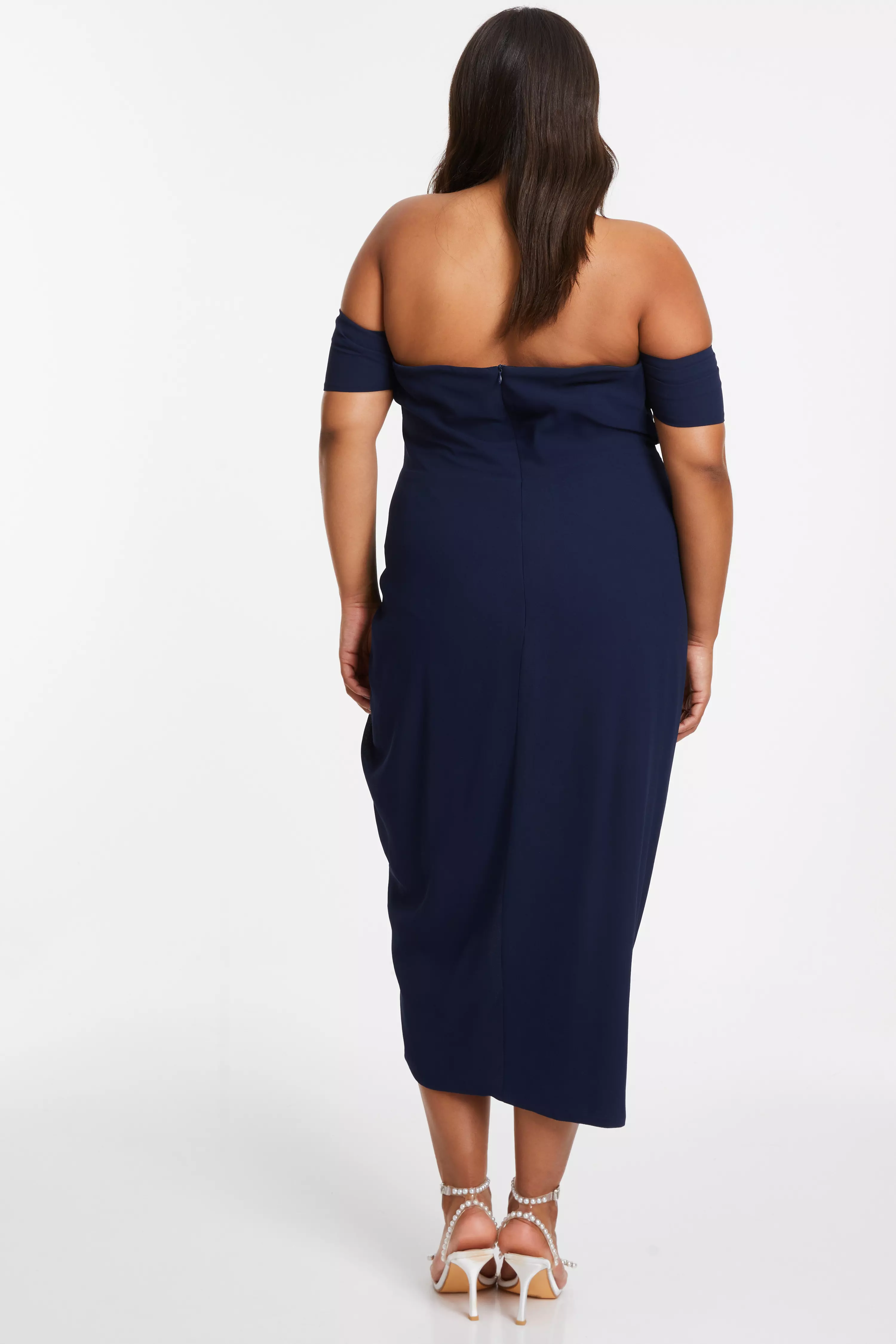 Curve Navy Chiffon Bardot Midi Dress