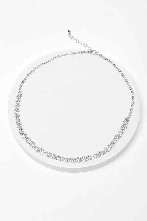 Silver Diamante Cluster Necklace