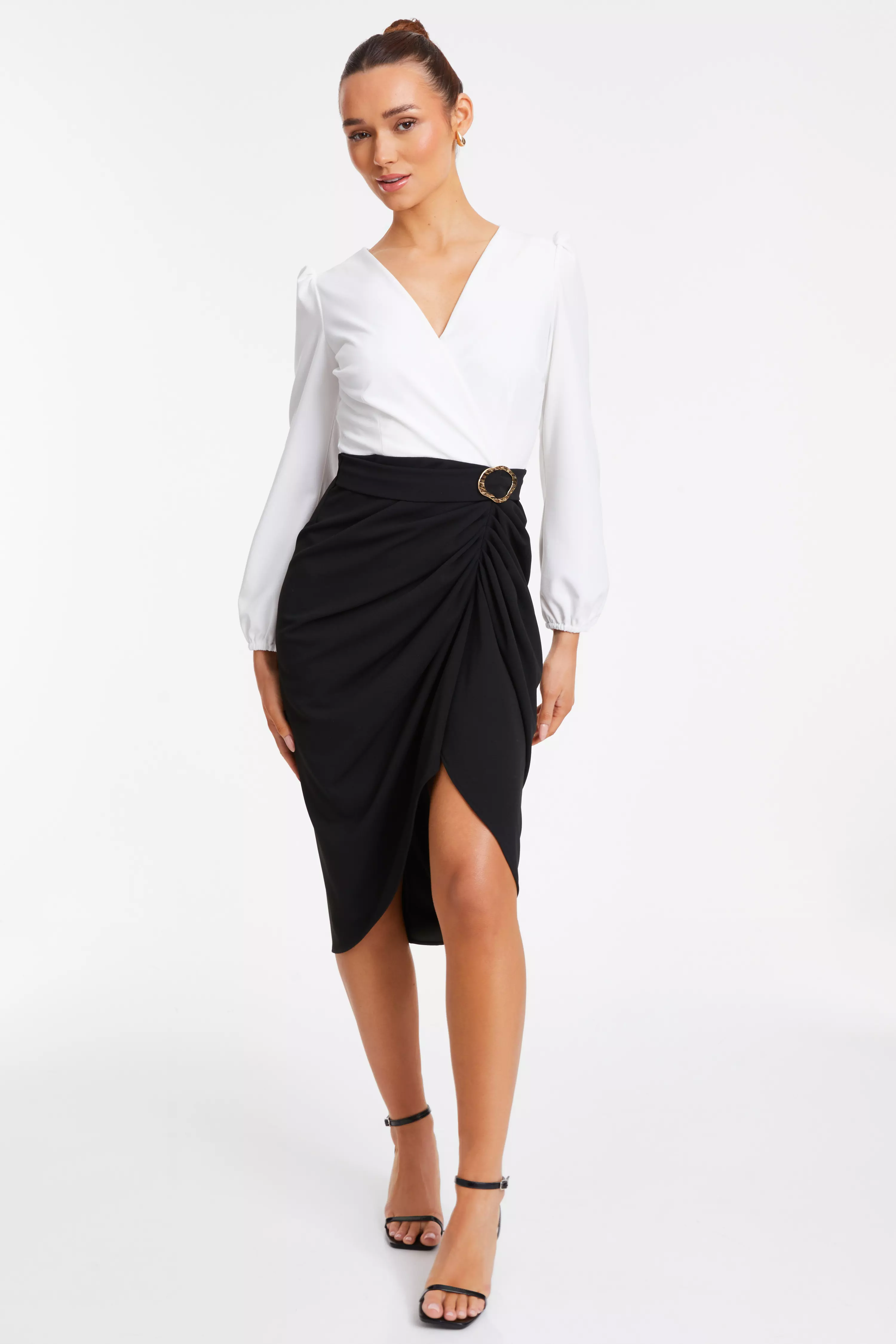 Black Wrap Contrast Midi Dress