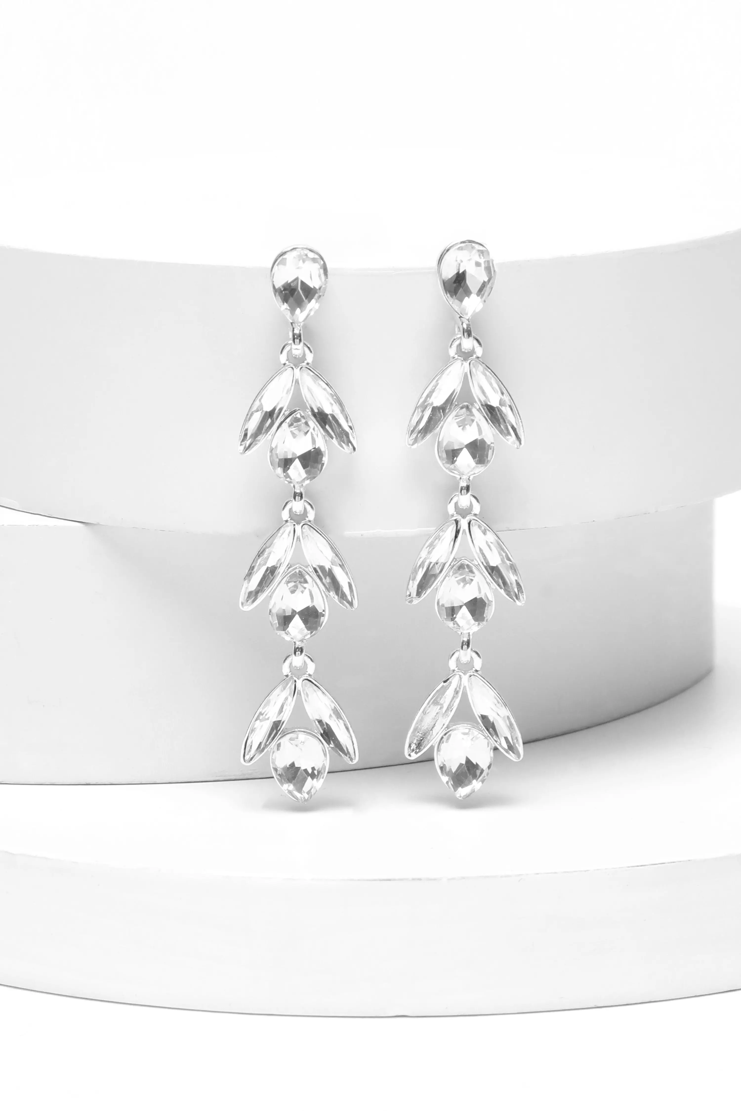 Silver Flower Jewel Drop Earrings