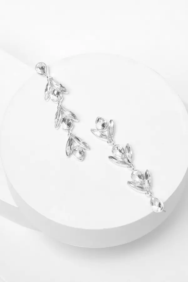 Silver Flower Jewel Drop Earrings