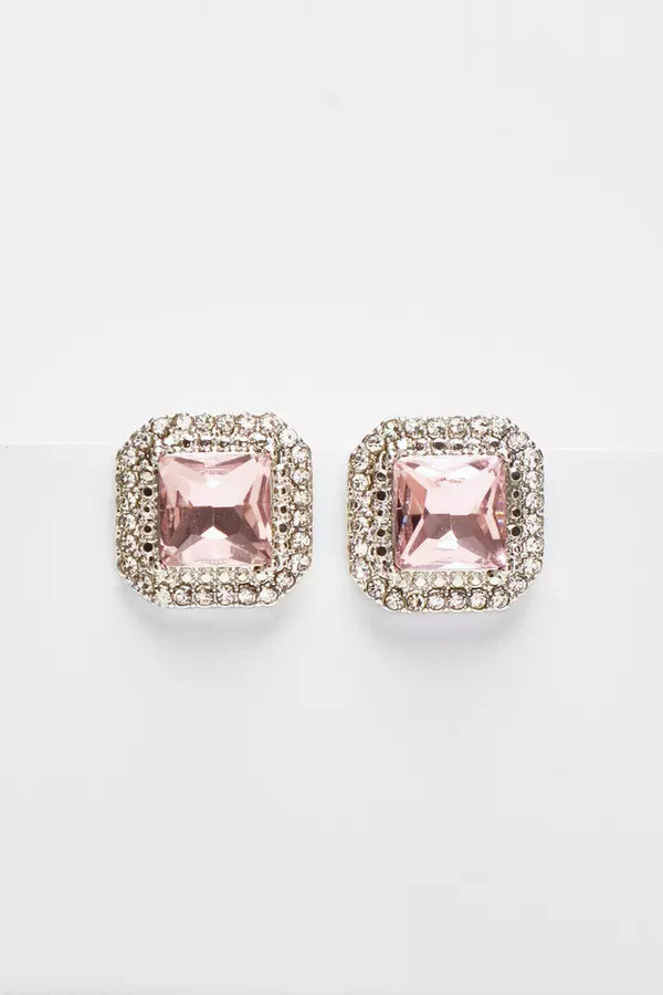 Pink Square Jewel Stud Earrings