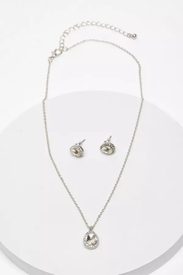 Silver Diamante Teardrop Jewel Gift Set