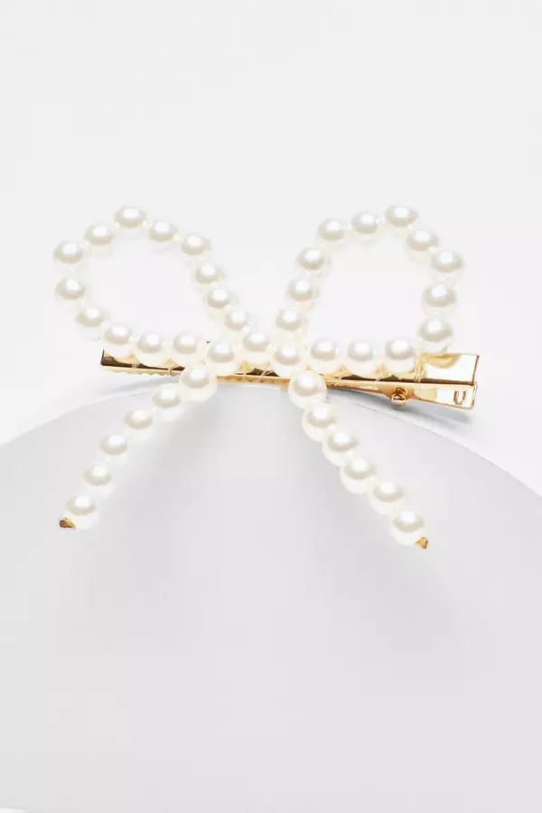Gold Pearl Bow Hair Clip