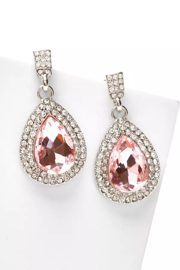 Pink Diamante Teardrop Jewel Earrings