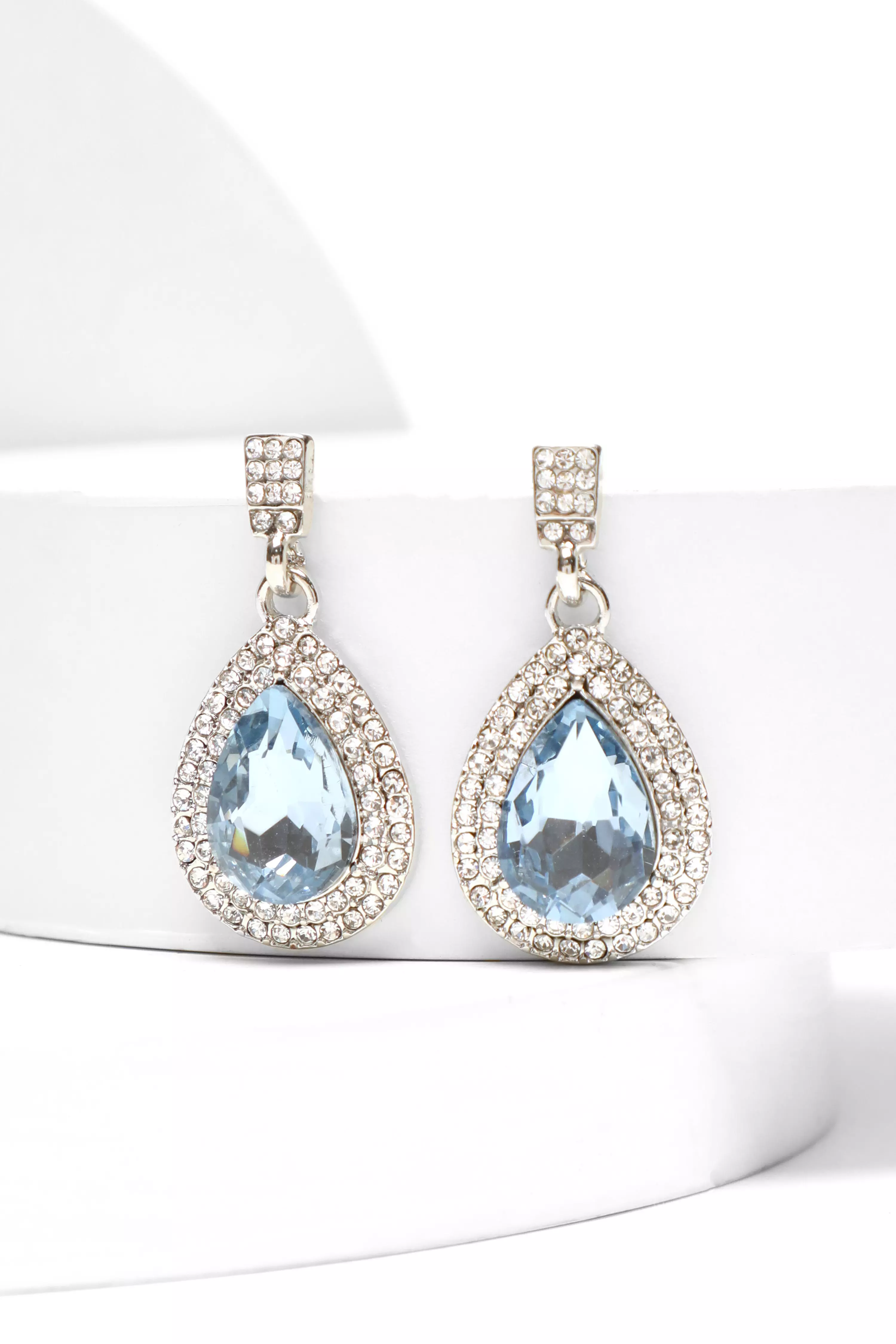 Blue Diamante Teardrop Jewel Earrings