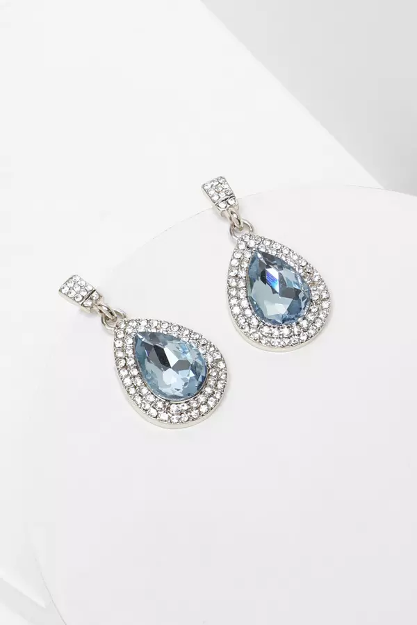 Blue Diamante Teardrop Jewel Earrings