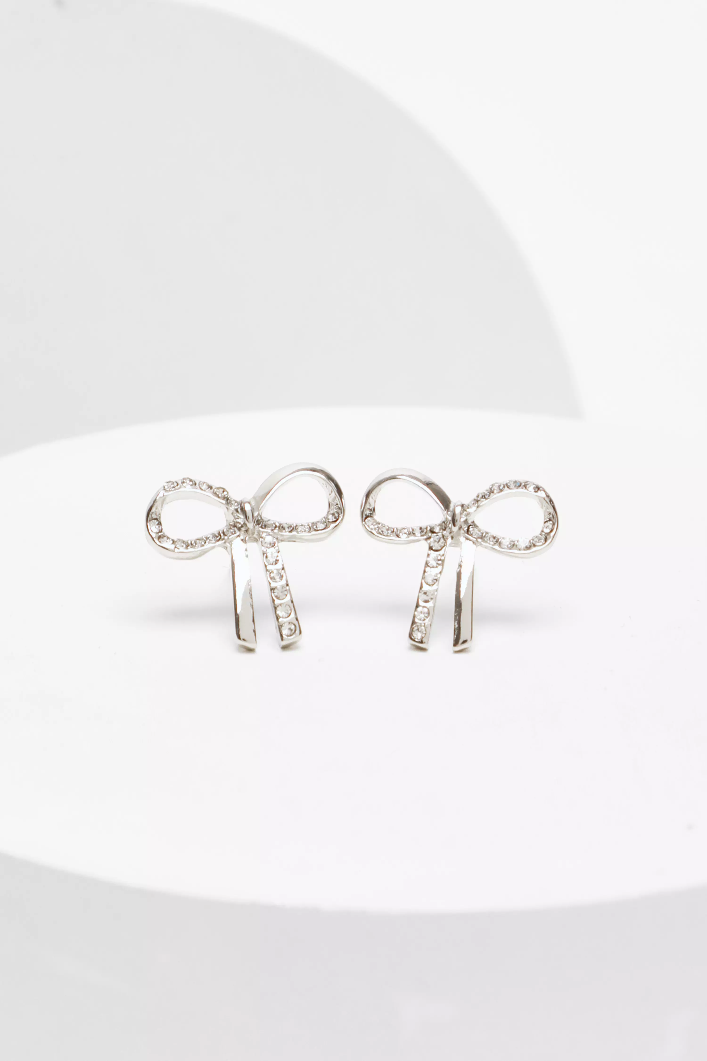 Silver Diamante Bow Stud Earrings