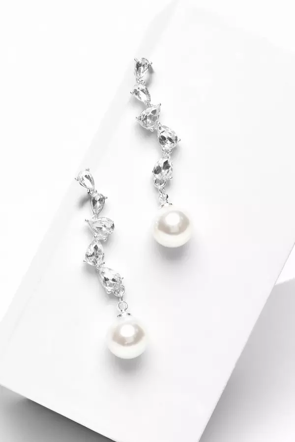 Bridal Silver Pearl Drop Earrings