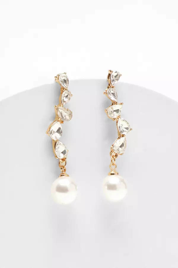 Bridal Gold Pearl Drop Earrings