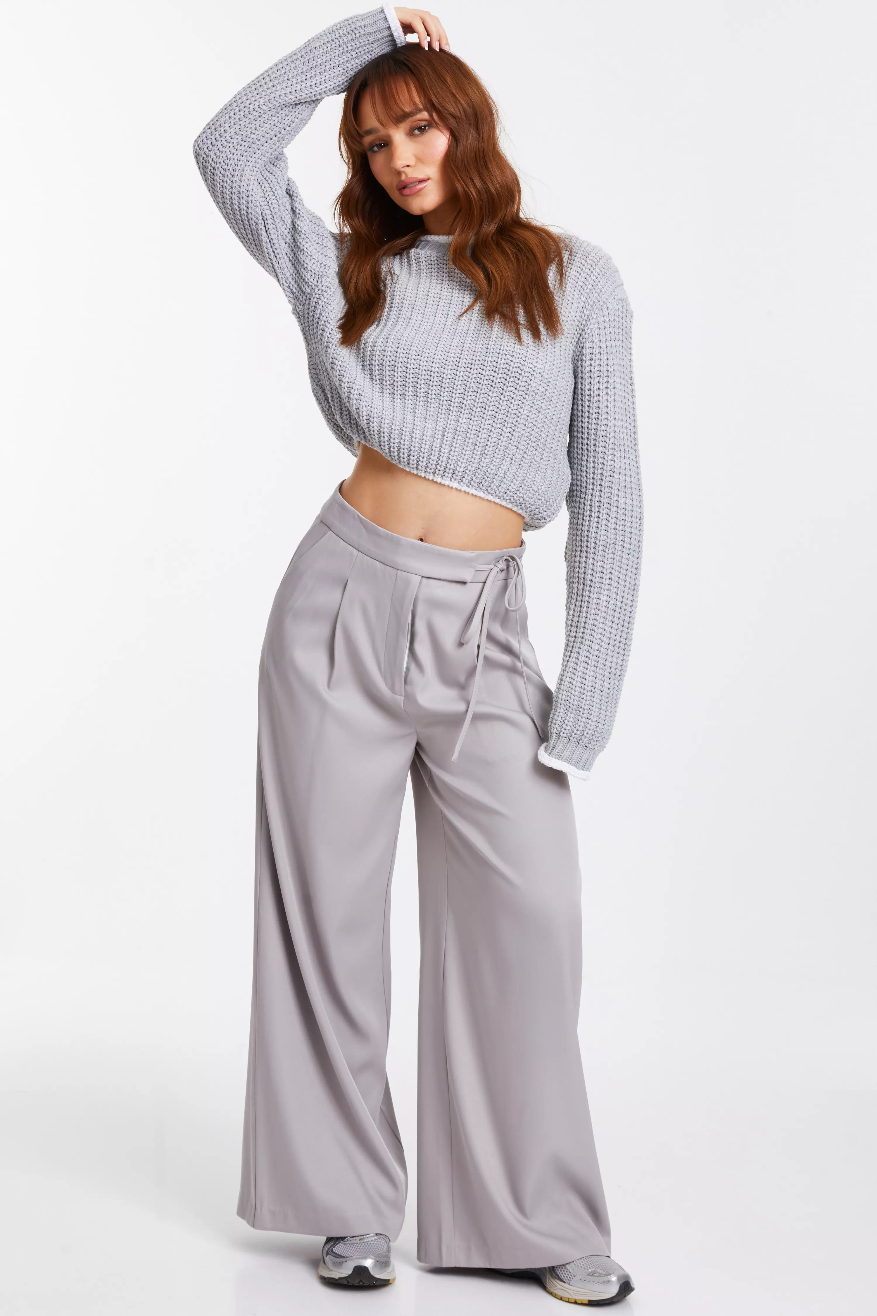 Grey Knitted Crop Jumper