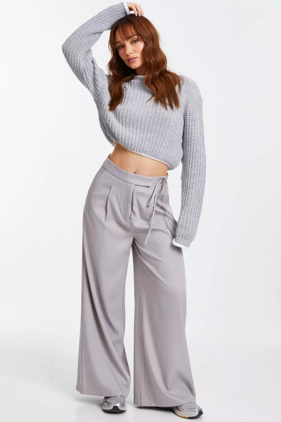 Grey Knitted Crop Jumper QUIZ Clothing