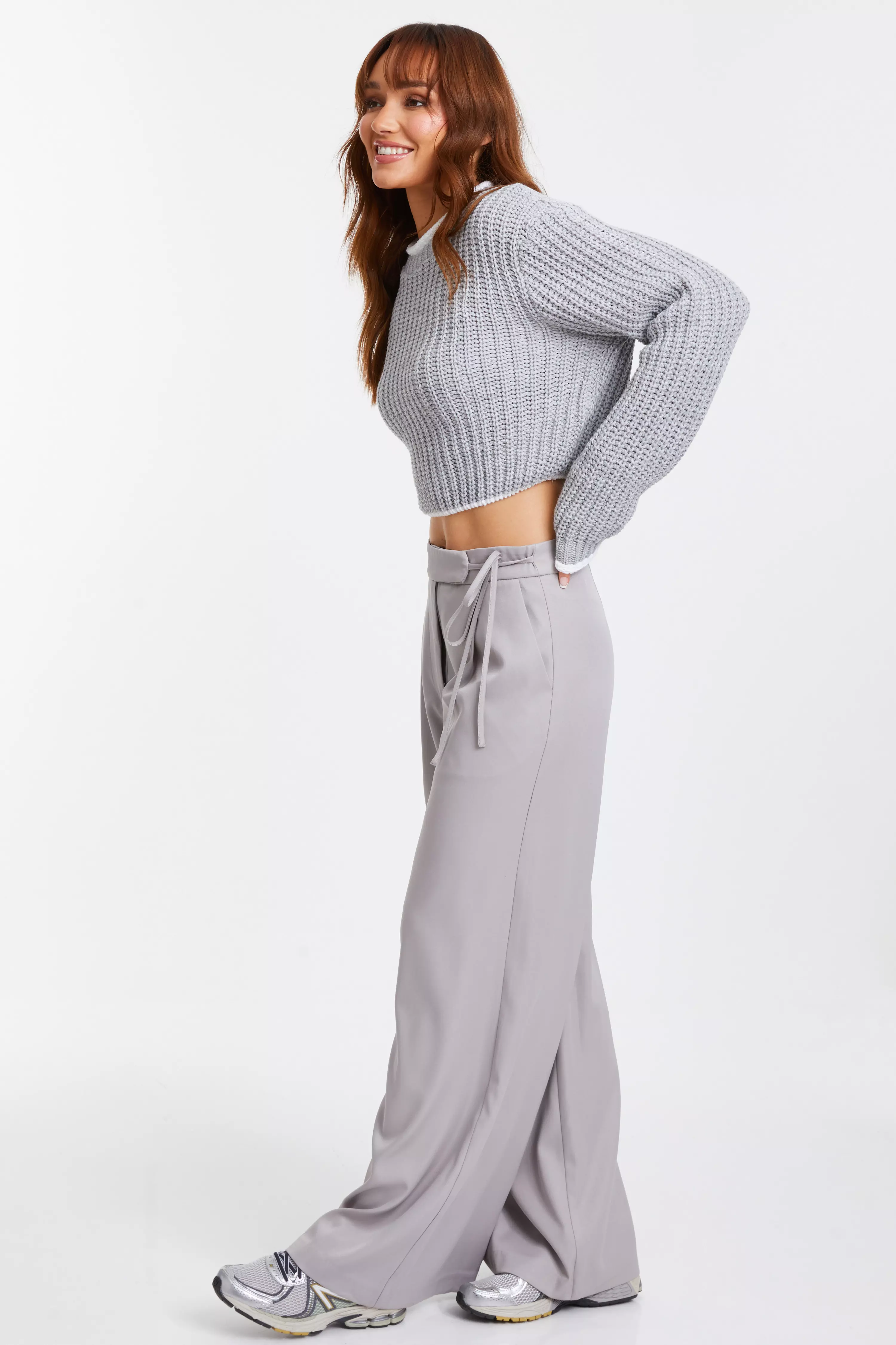 Grey Knitted Crop Jumper