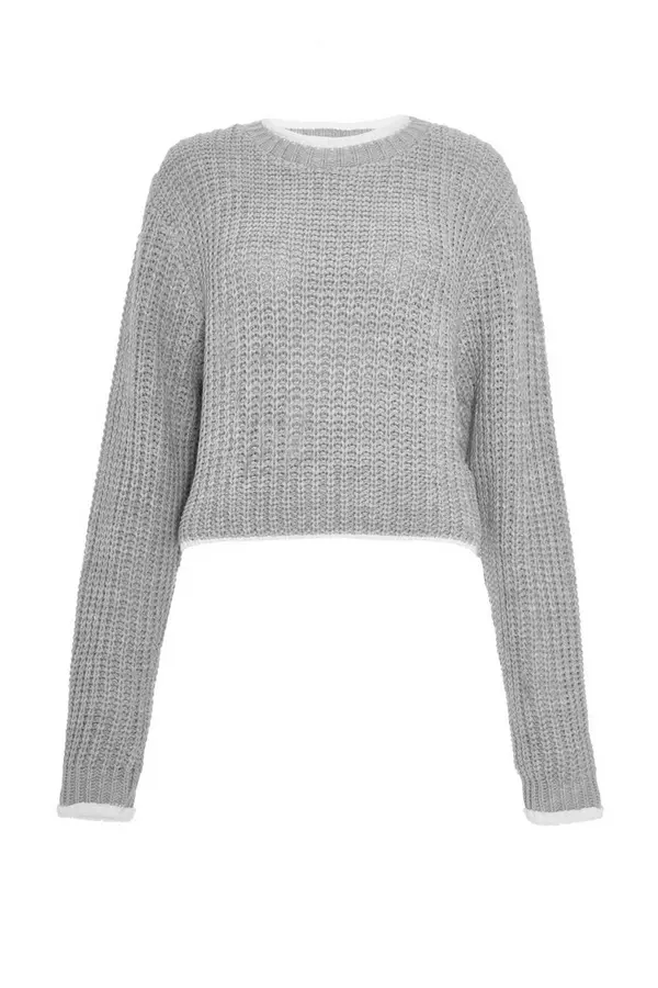 Grey Knitted Crop Jumper