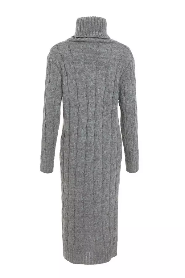 Grey Cable Knit Midi Jumper Dress