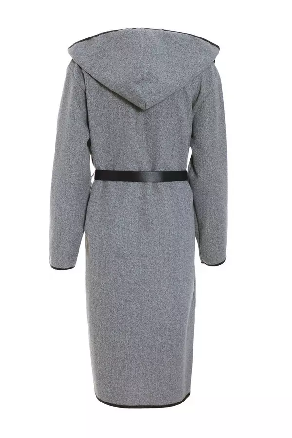 Grey Check Print Belted Coat