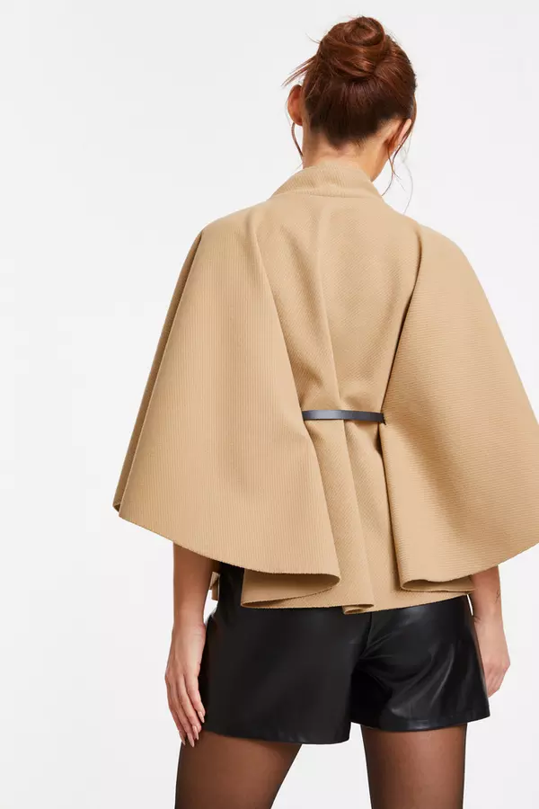 Beige Belted Cape