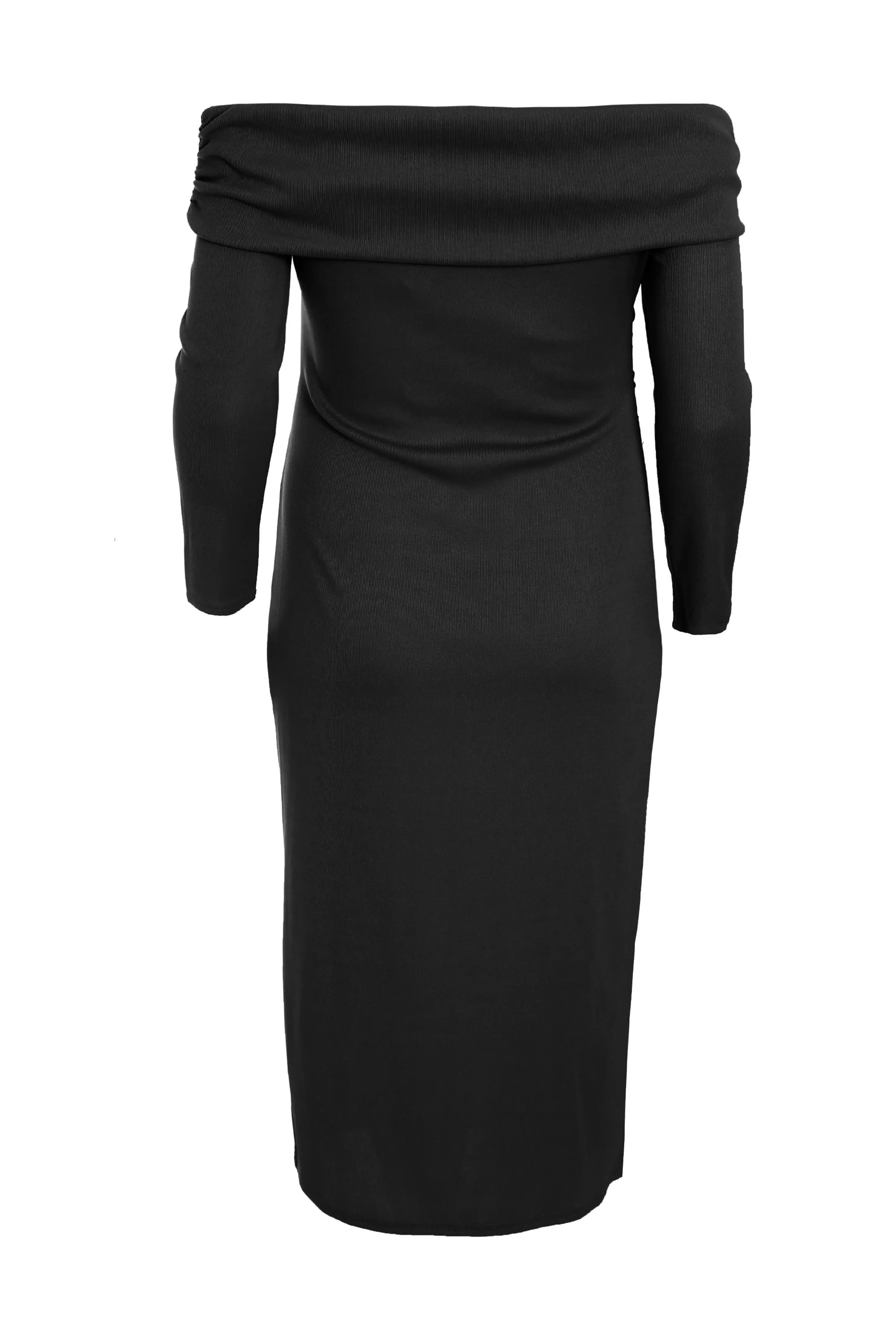 Curve Black Ribbed Bardot Bodycon Midi Dress