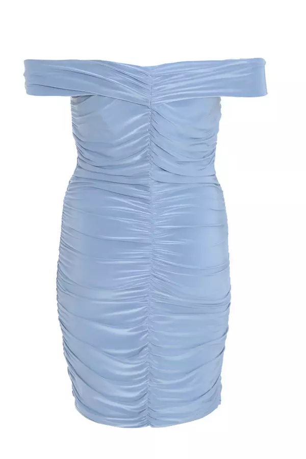 Blue Knot Front Bardot Bodycon Mini Dress