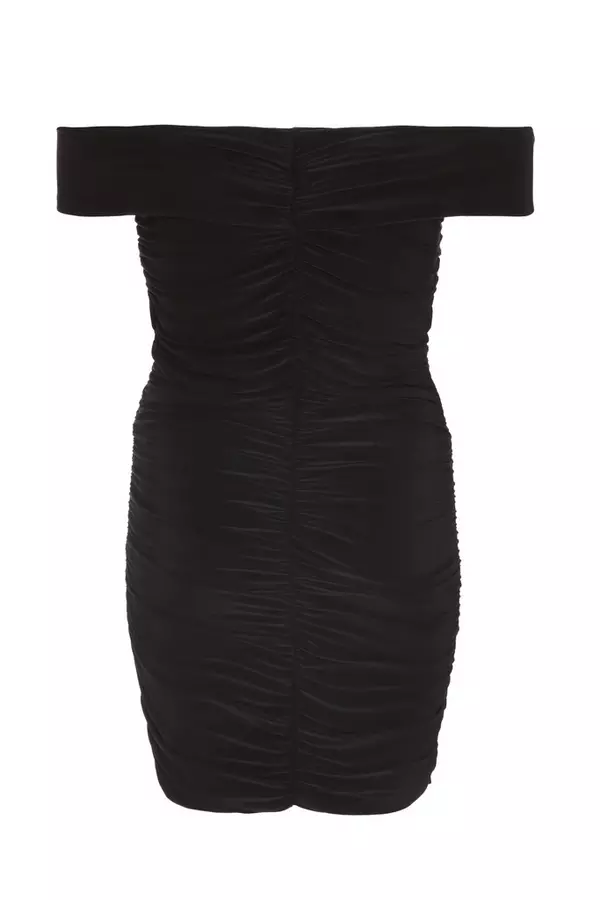 Black Knot Front Bardot Bodycon Mini Dress
