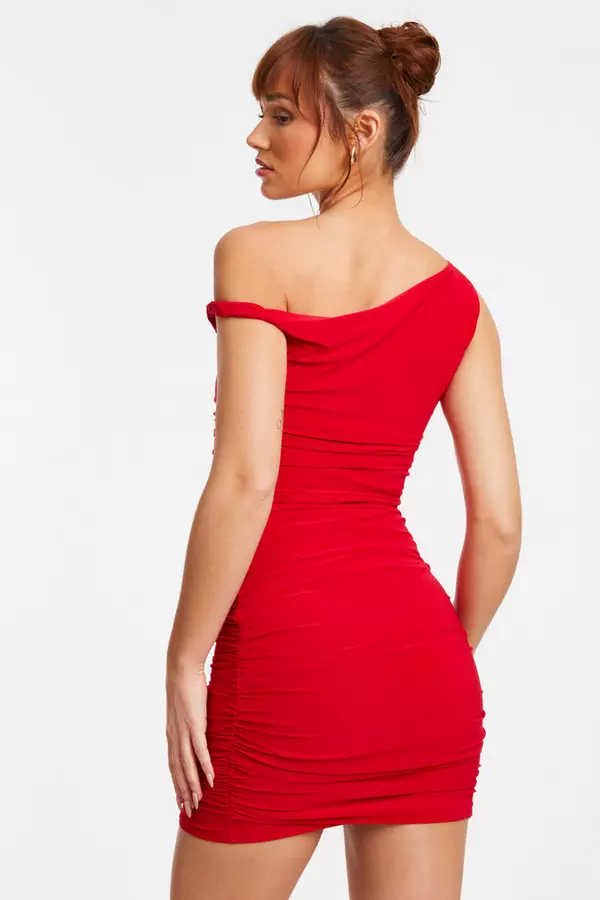Red One Shoulder Bodycon Mini Dress