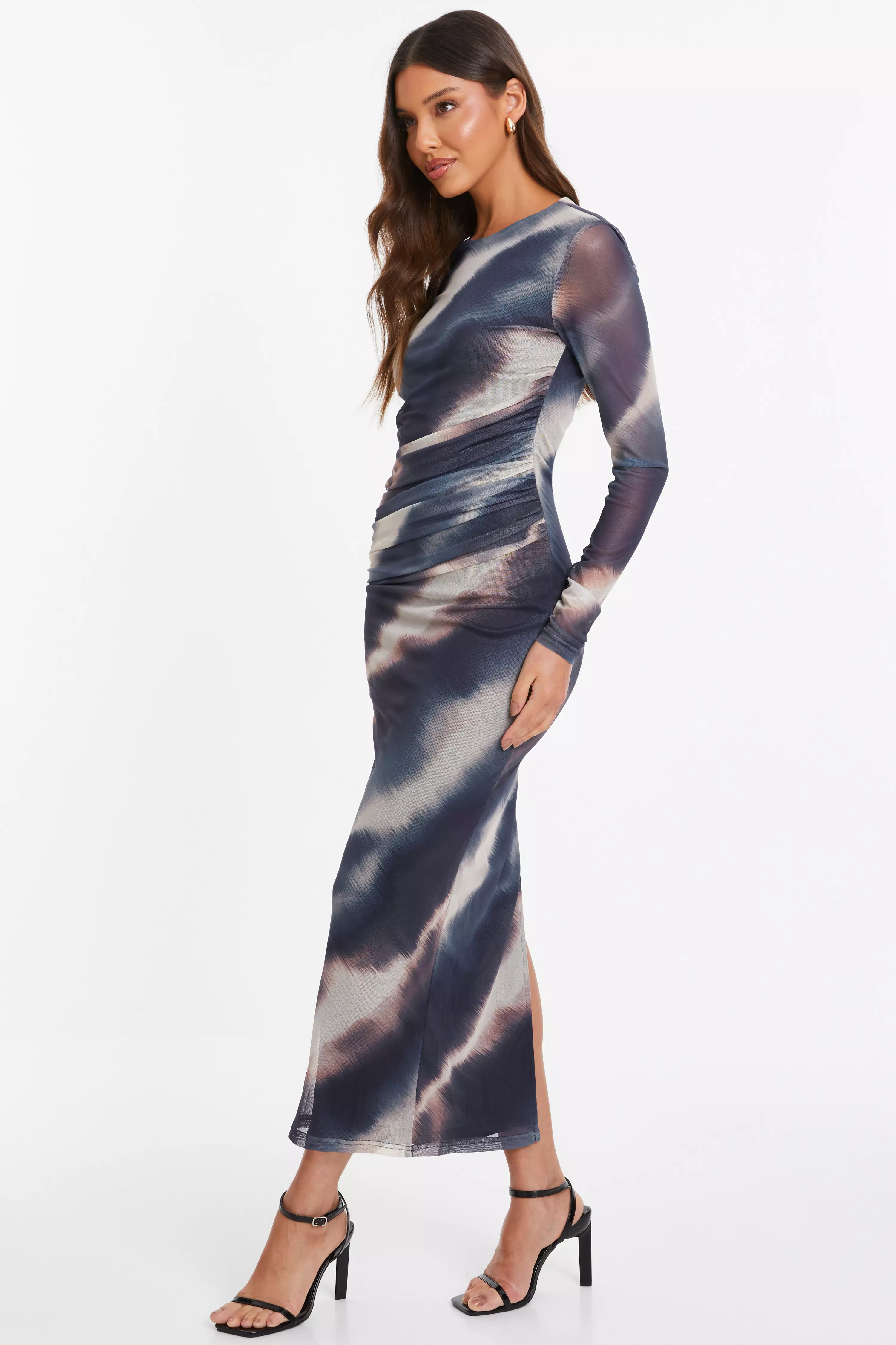 Navy Mesh Tie Dye Midaxi Dress