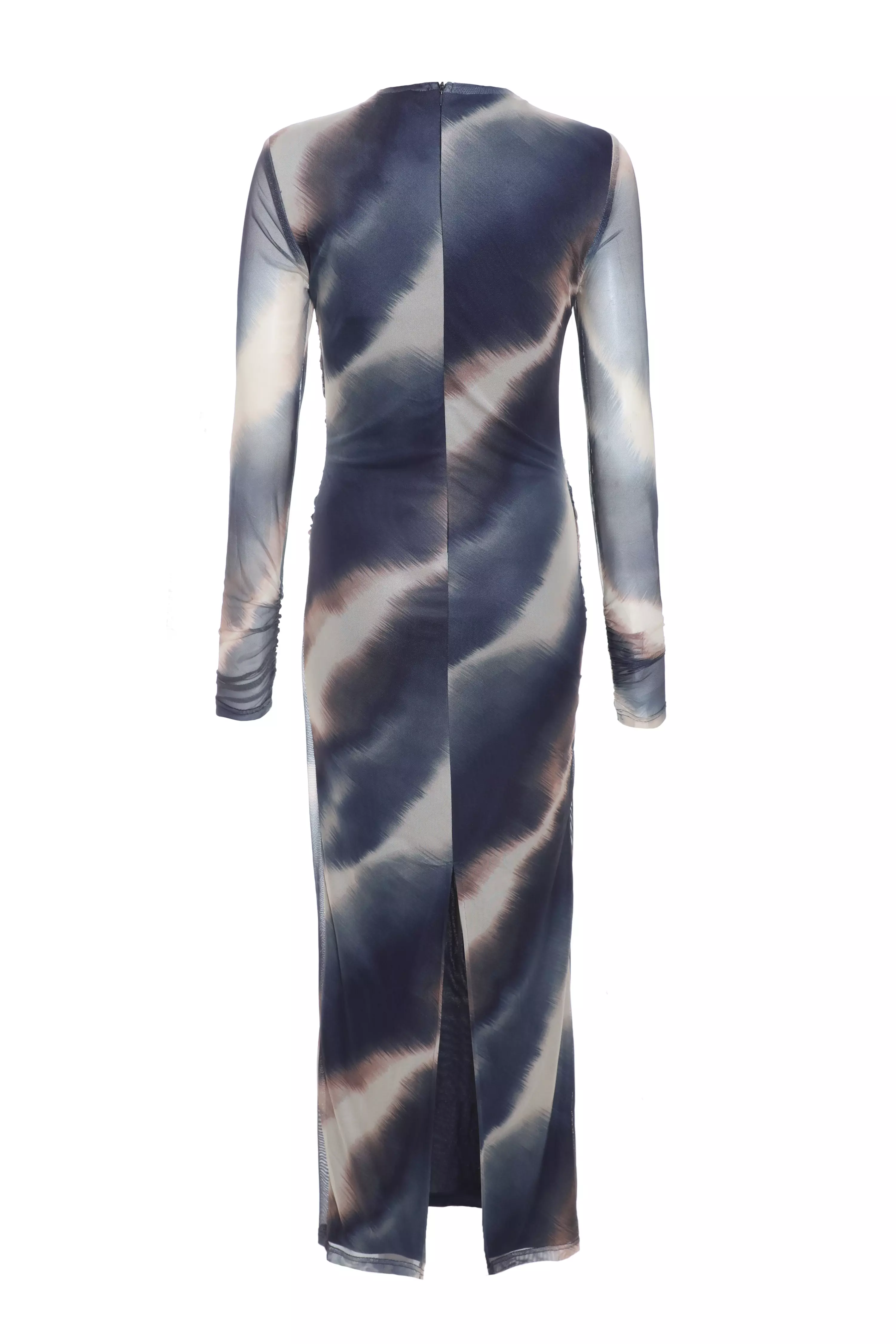 Navy Mesh Tie Dye Midaxi Dress