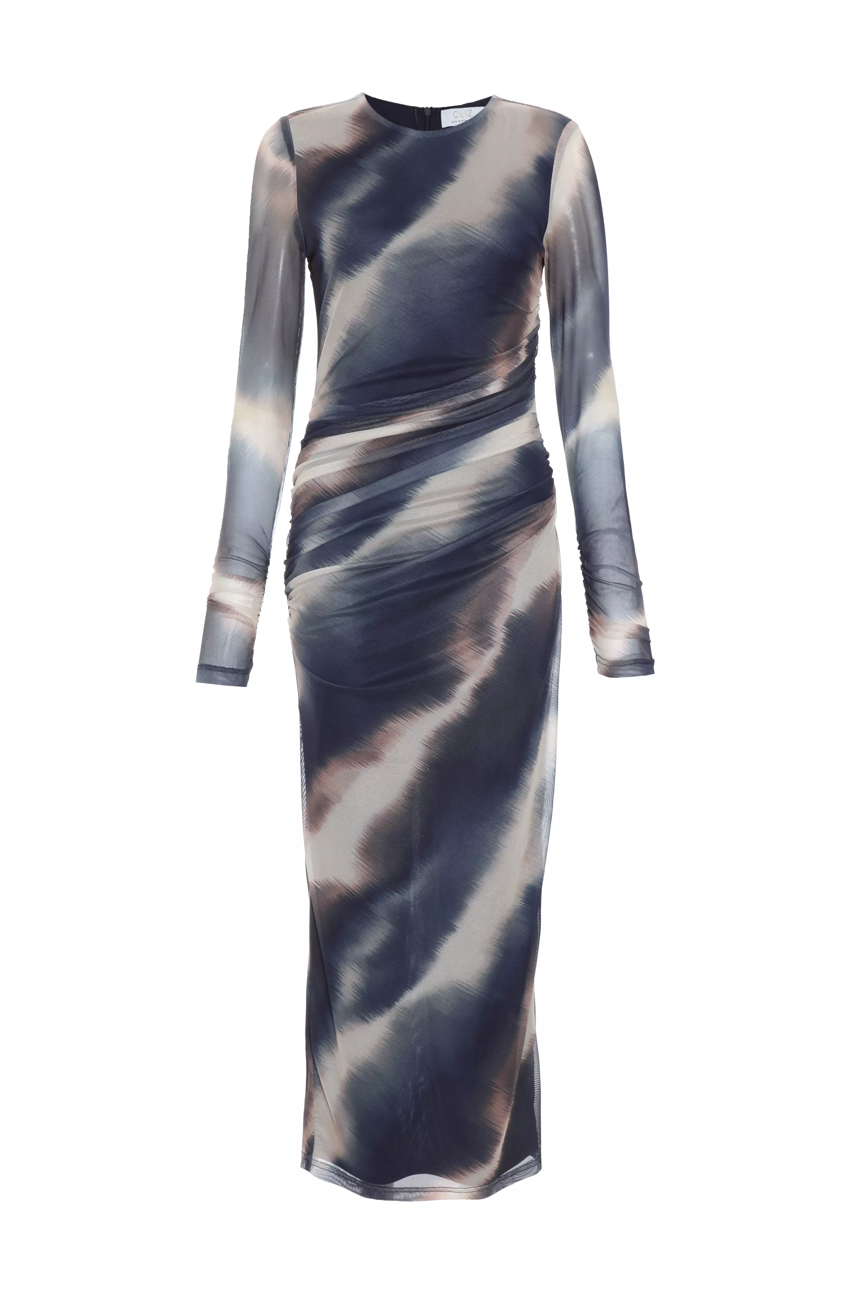 Navy Mesh Tie Dye Midaxi Dress