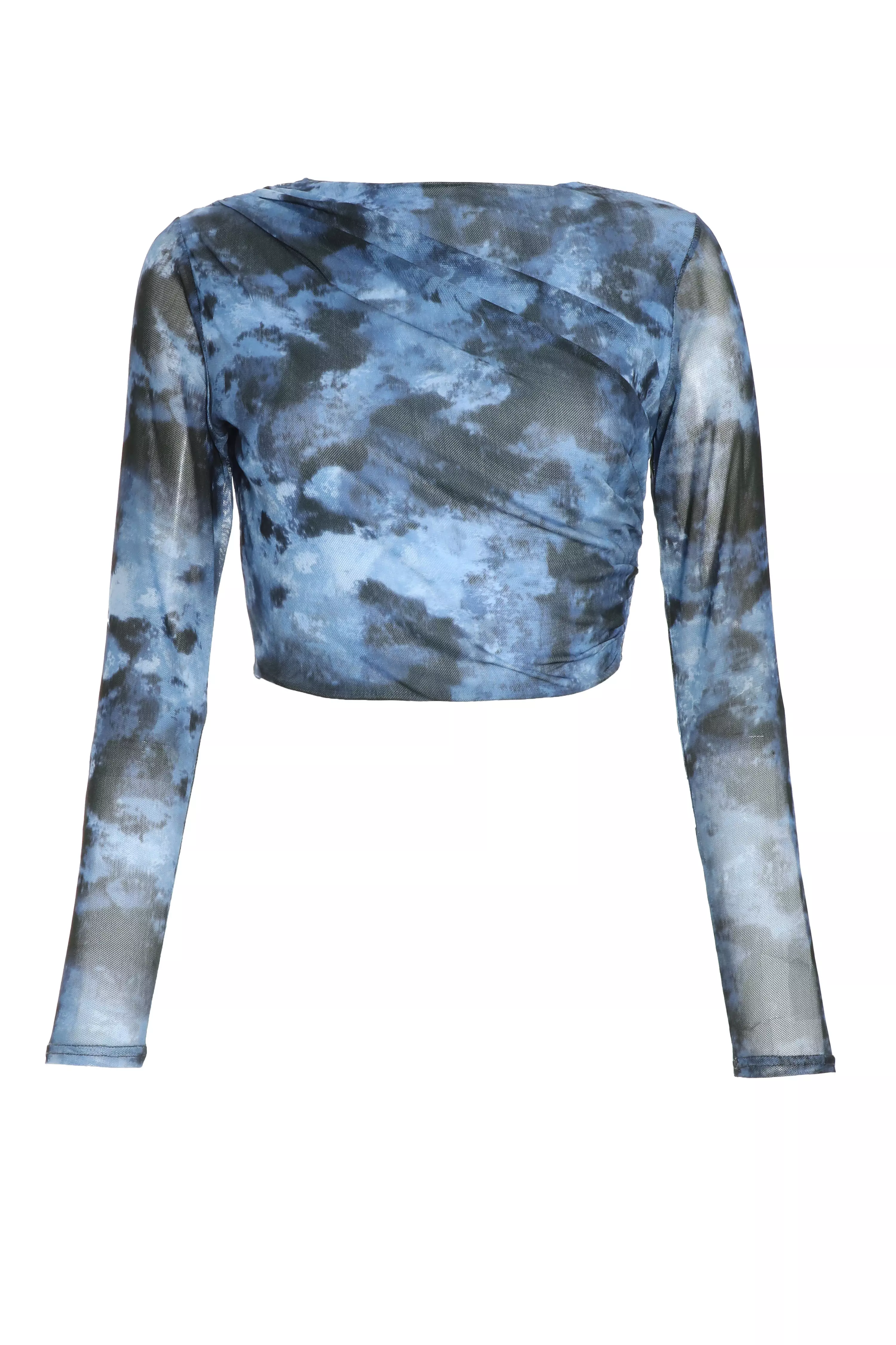 Blue Marble Print Mesh Crop Top